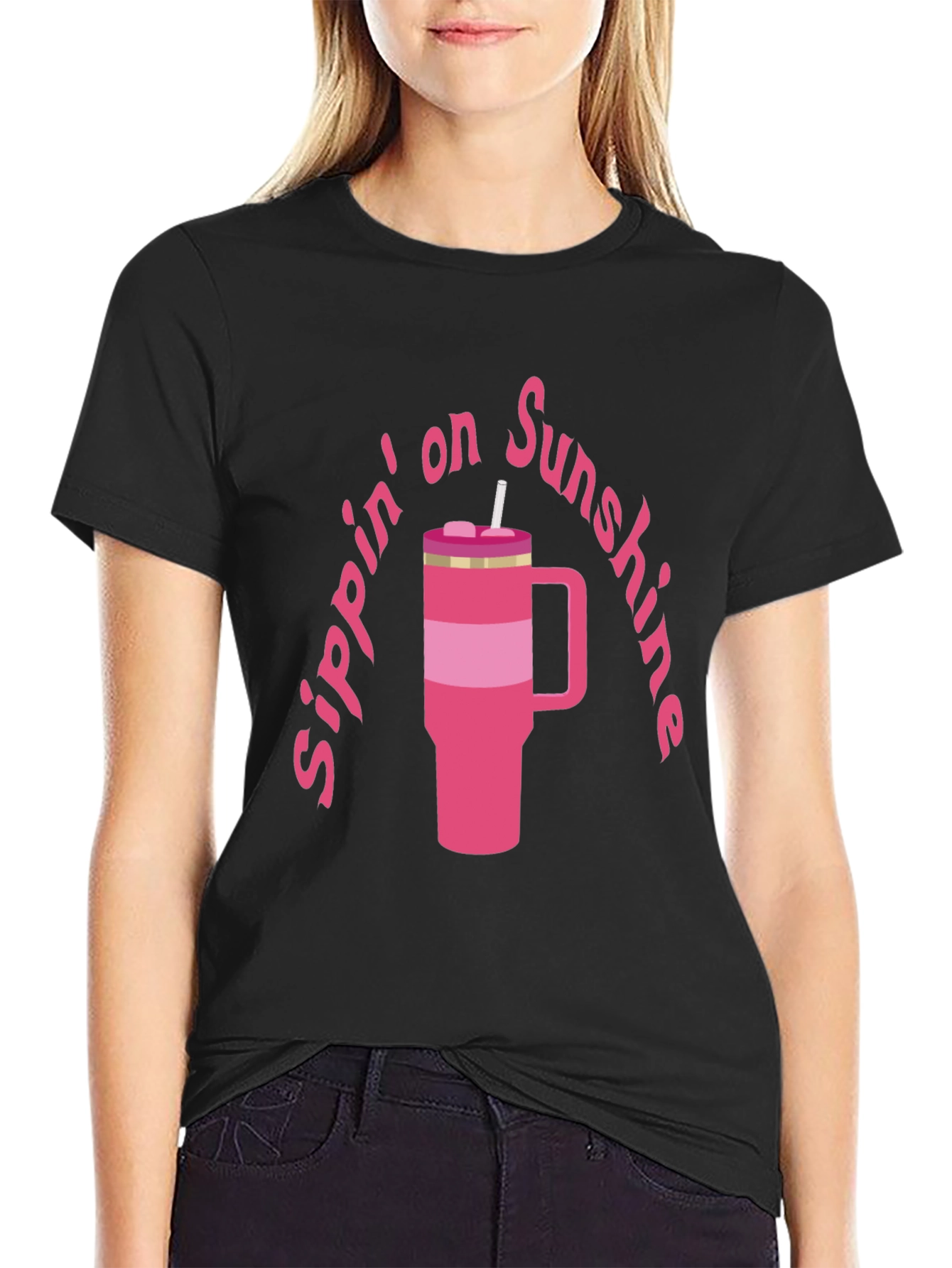 Sippin on Sunshine T-Shirt Pink Tumbler Graphic