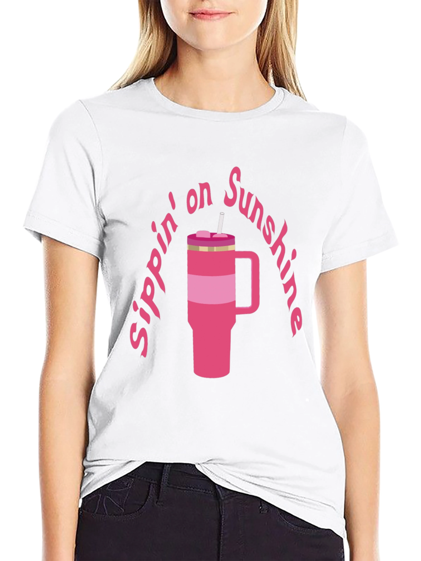 Sippin on Sunshine T-Shirt Pink Tumbler Graphic