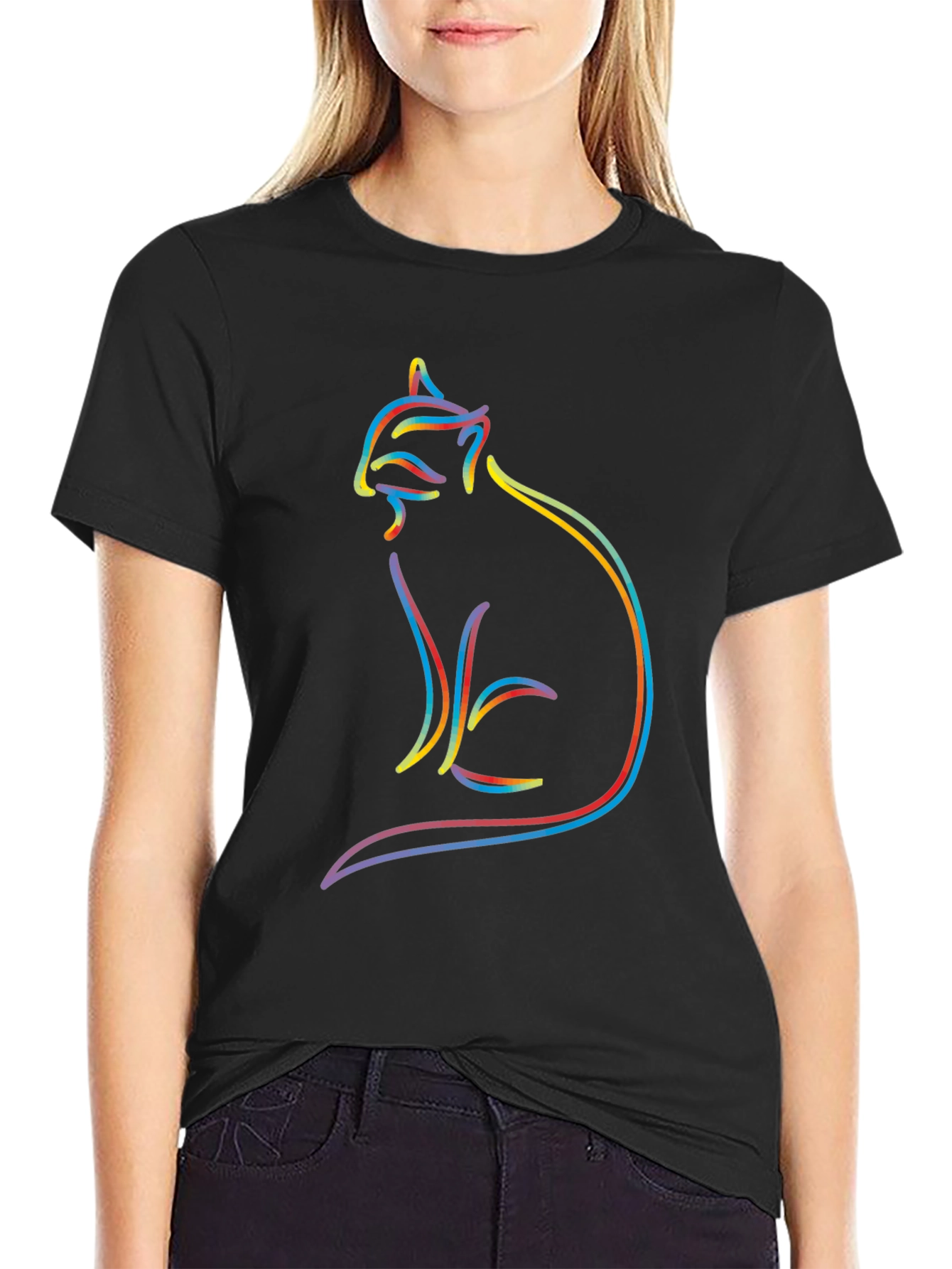 Abstract Cat Outline Graphic T-Shirt