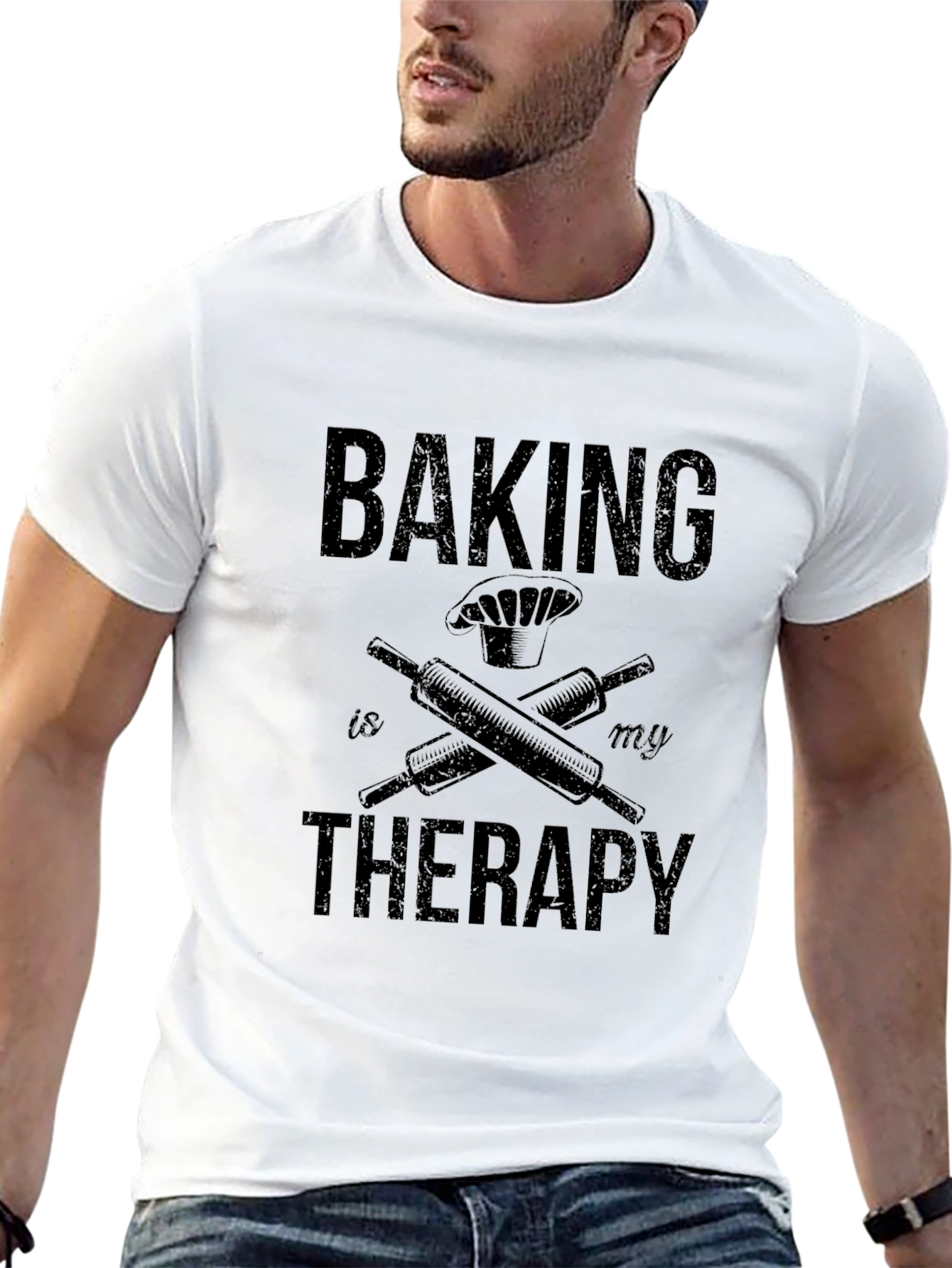 Baking is My Therapy Black Graphic T-Shirt