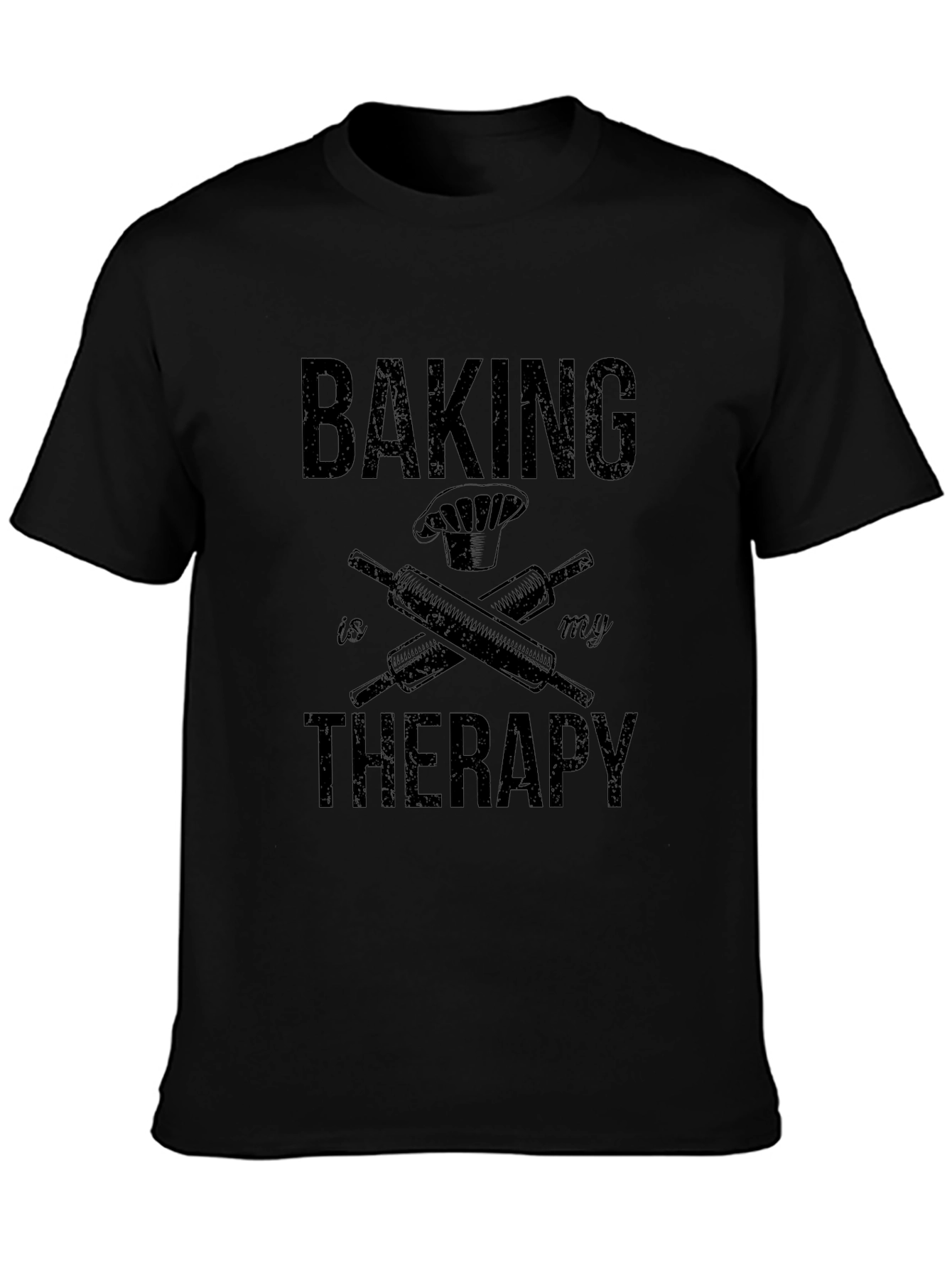 Baking is My Therapy Black Graphic T-Shirt