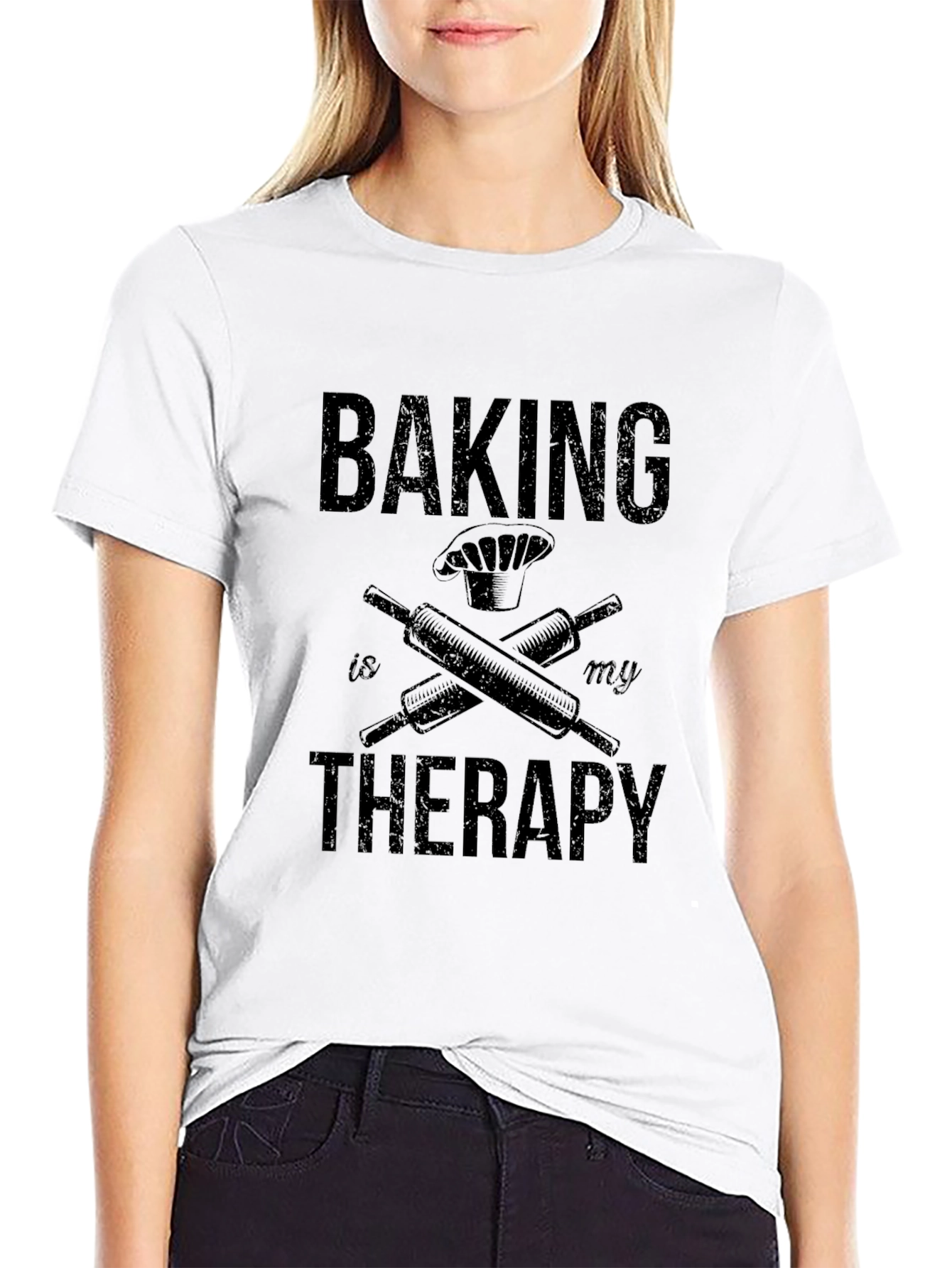Baking is My Therapy Black Graphic T-Shirt
