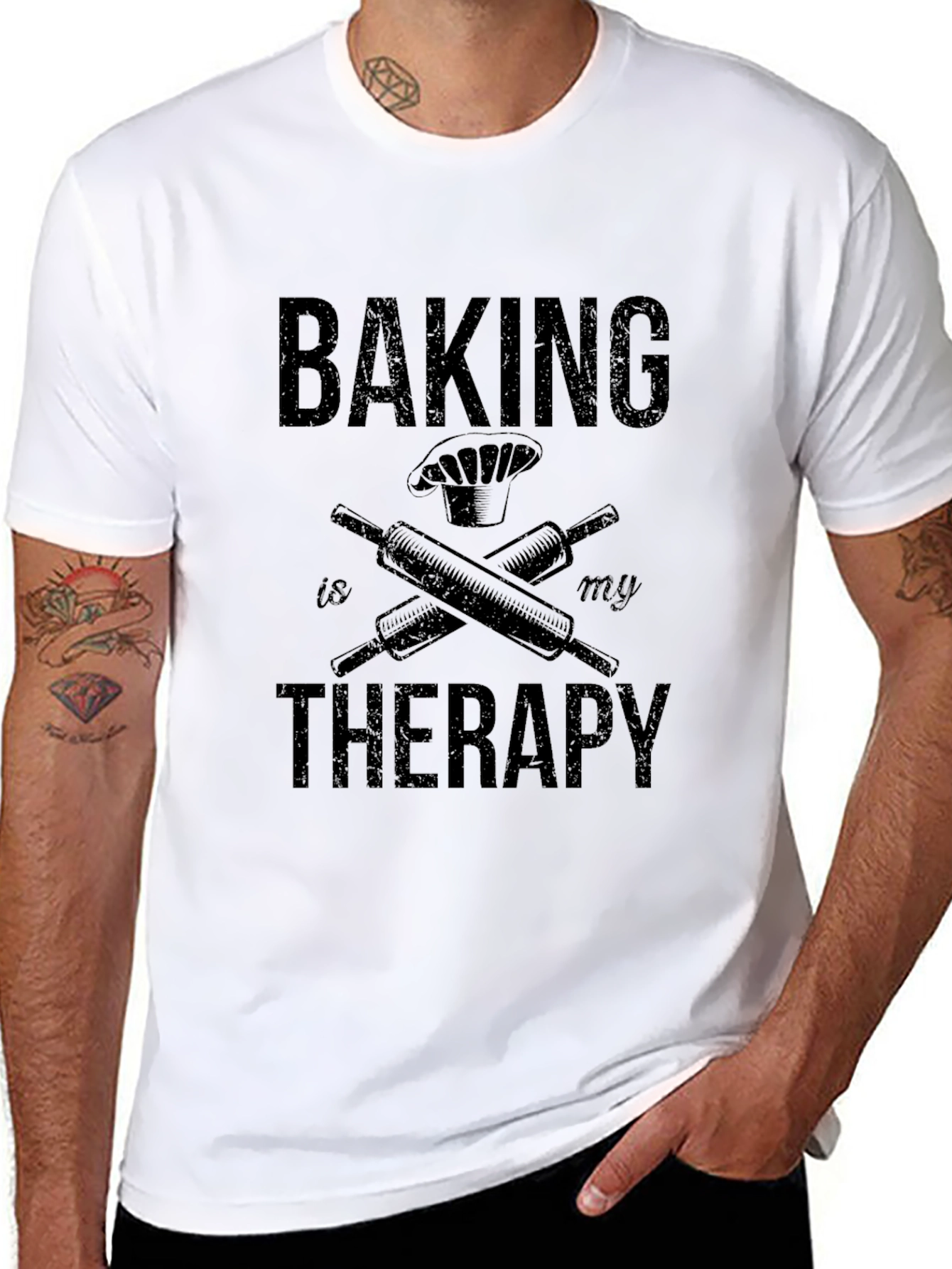 Baking is My Therapy Black Graphic T-Shirt