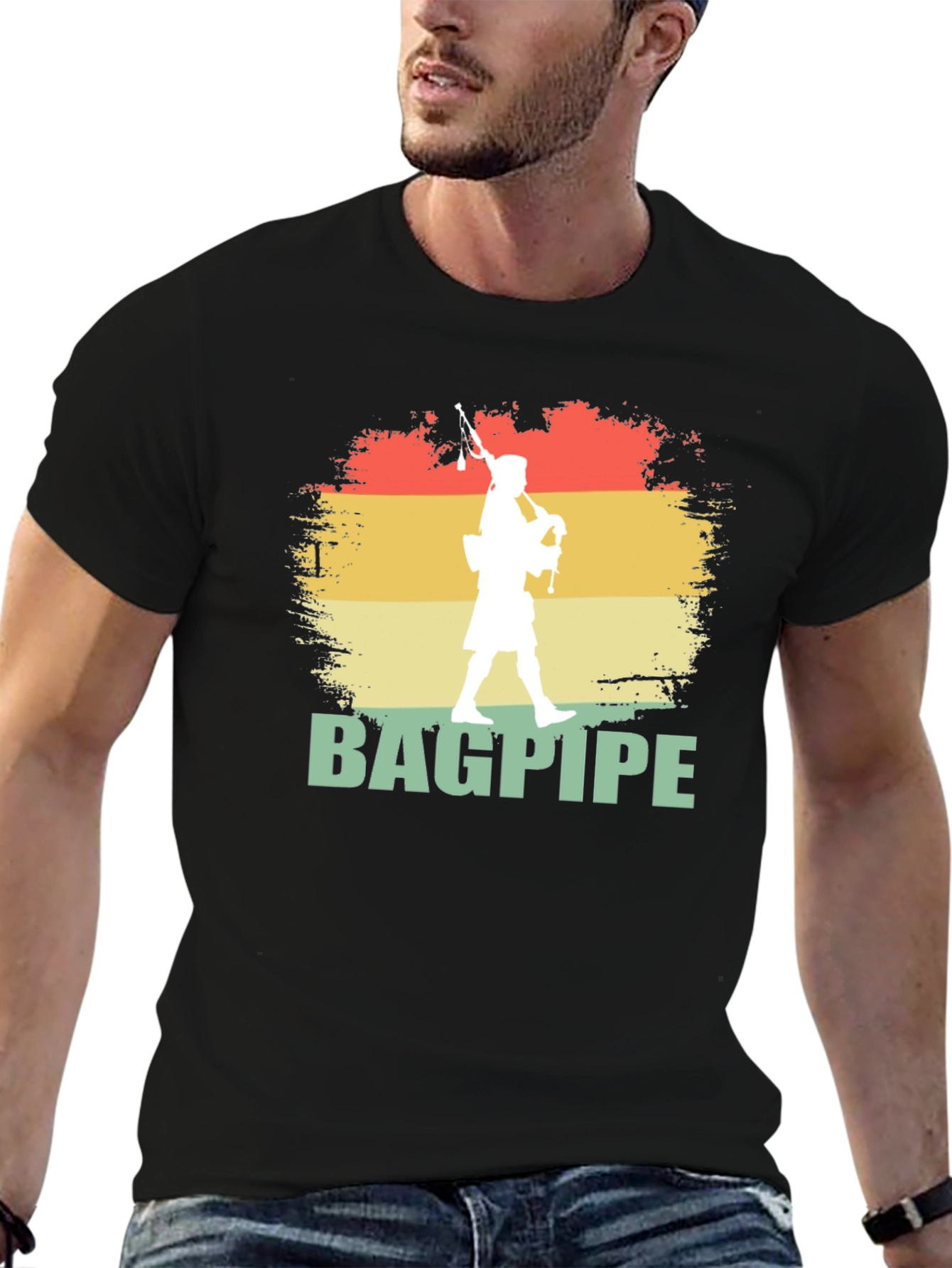 Bagpipe Player Graphic T-Shirt | Retro Style Design