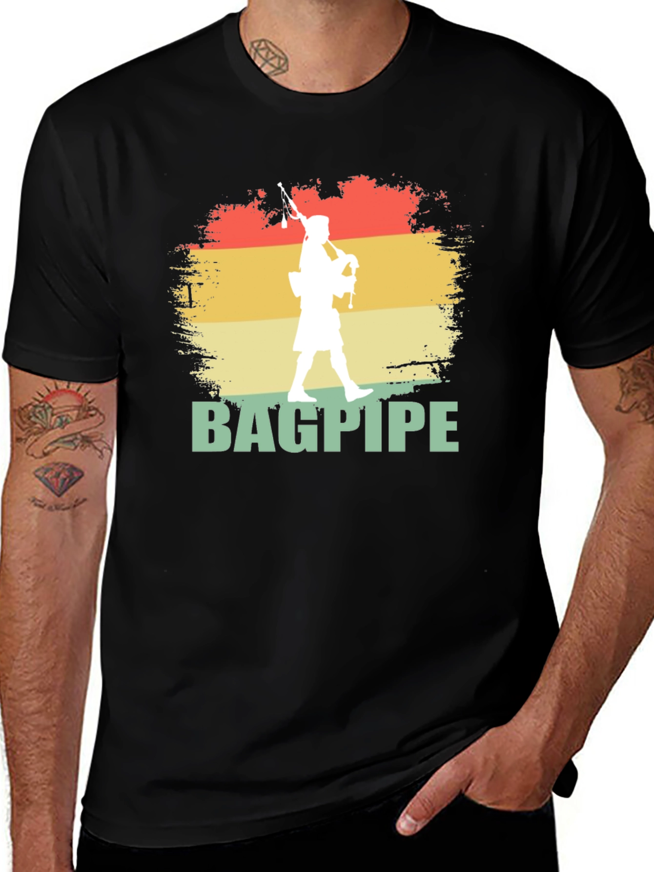 Bagpipe Player Graphic T-Shirt | Retro Style Design