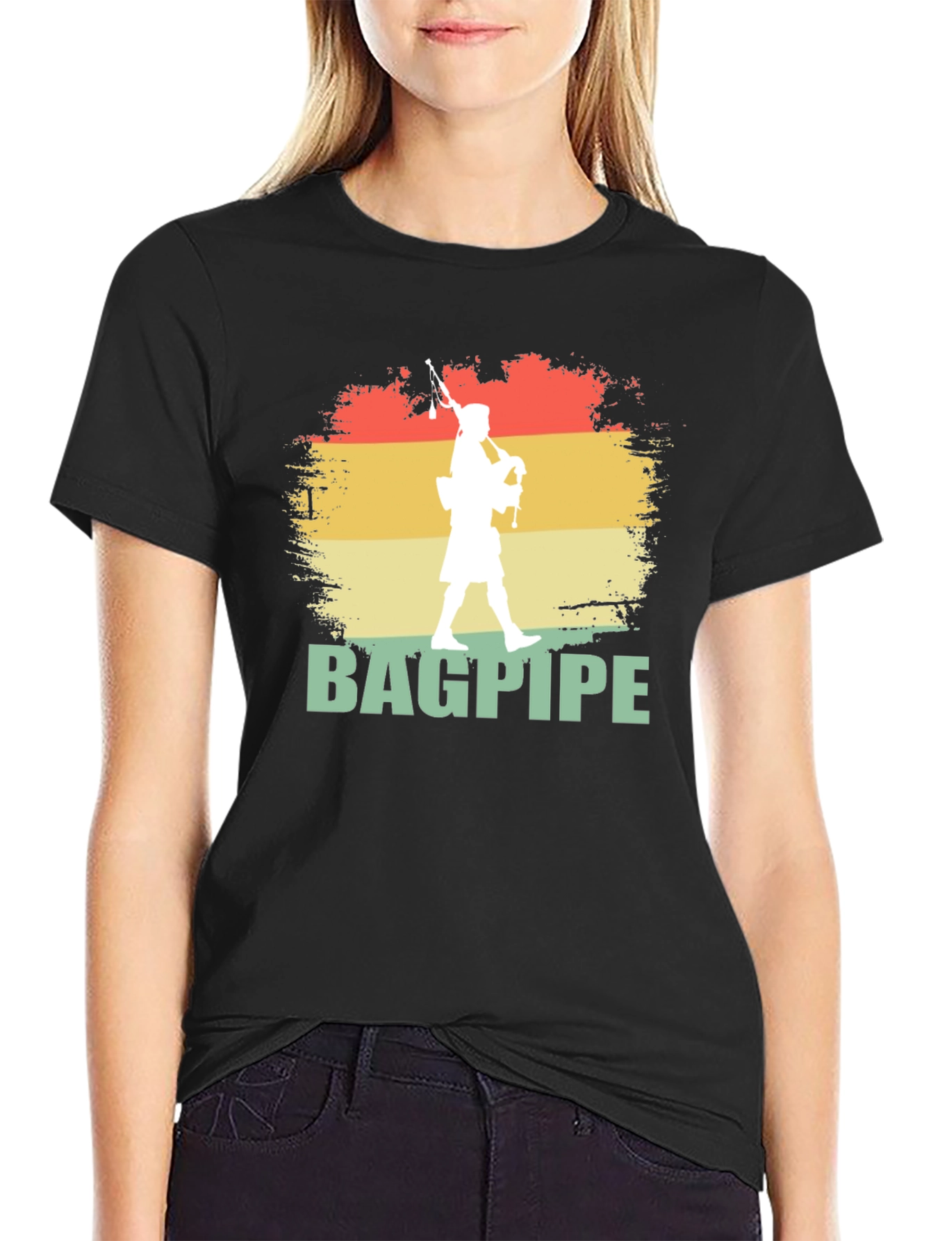 Bagpipe Player Graphic T-Shirt | Retro Style Design