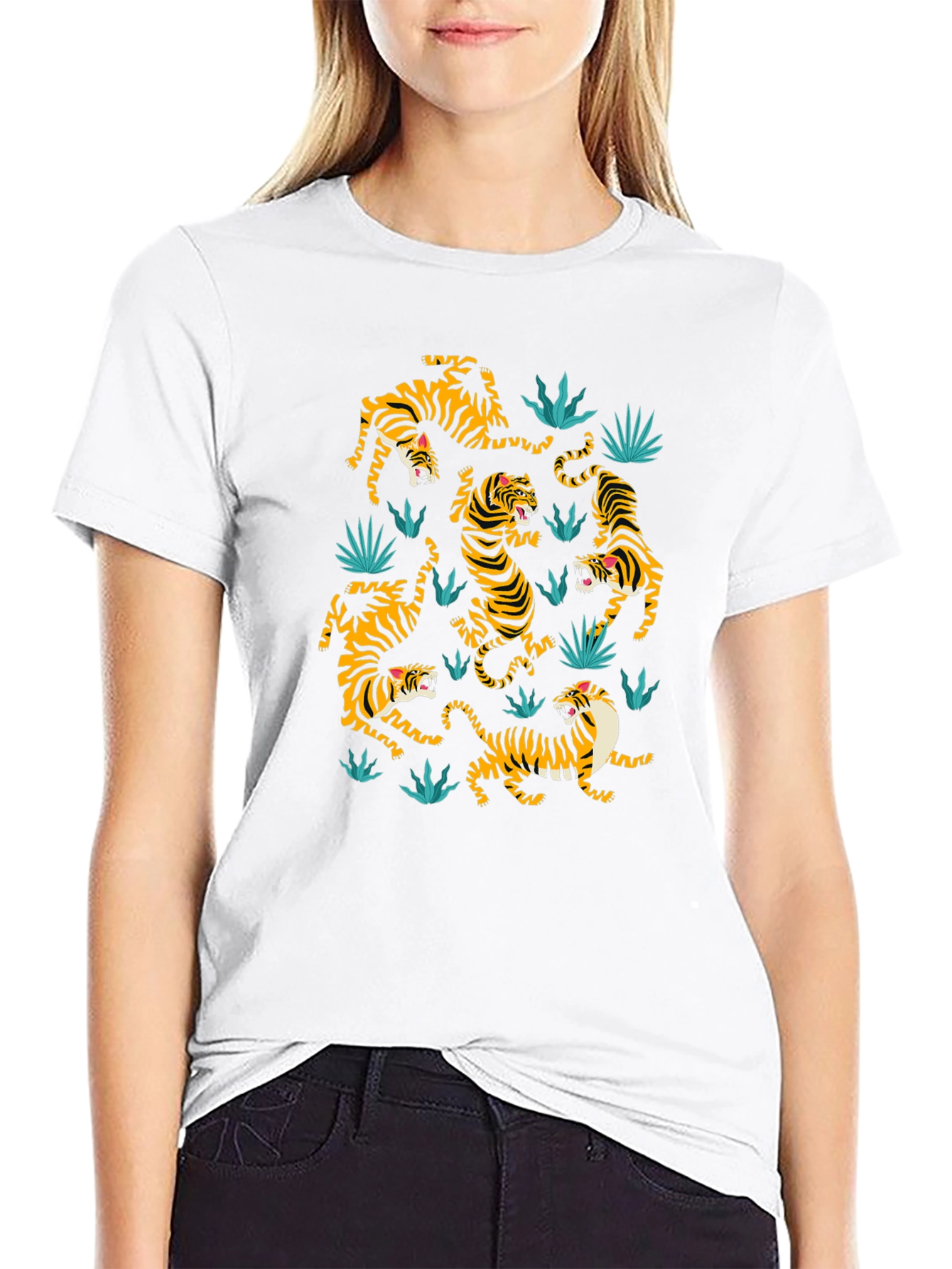 Tiger Pattern Graphic Print Black T-shirt