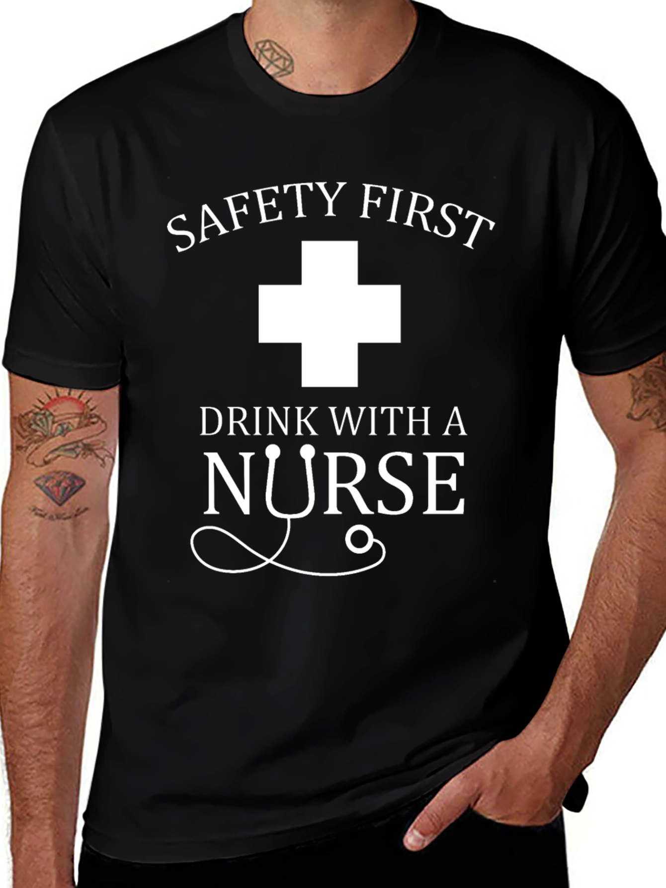 Safety First Drink With A Nurse Black T-Shirt