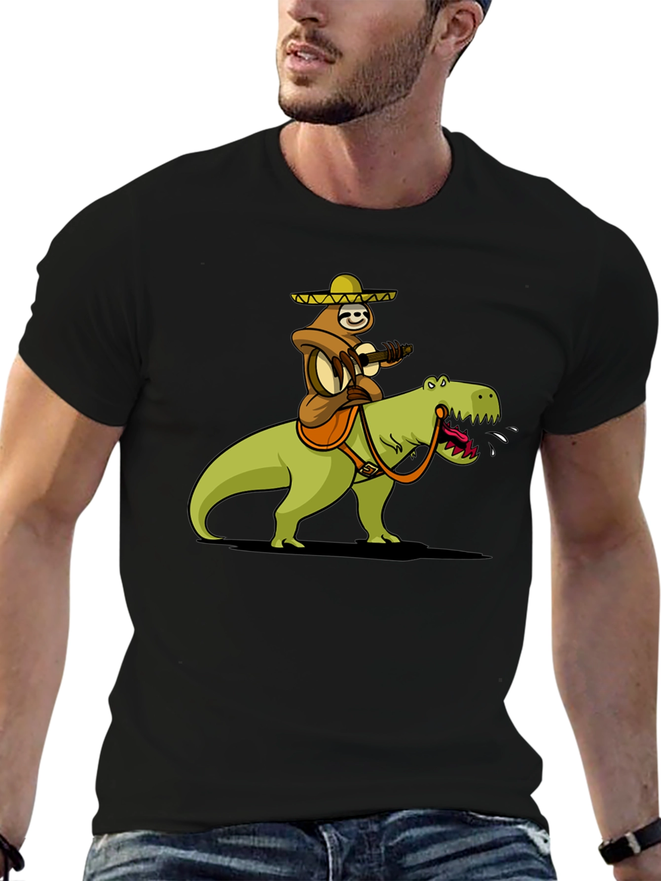Sloth Riding Dinosaur Graphic T-Shirt