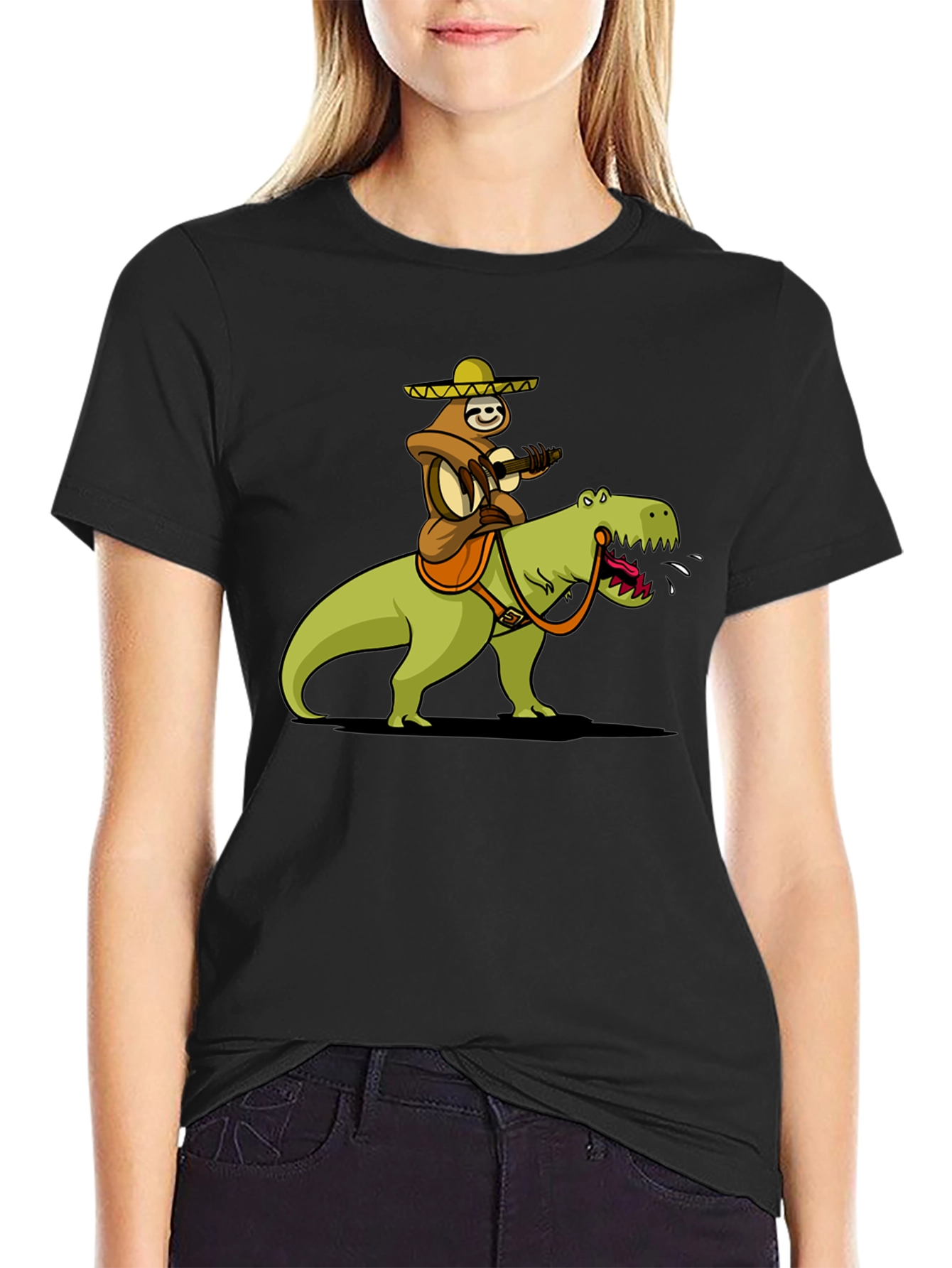 Sloth Riding Dinosaur Graphic T-Shirt