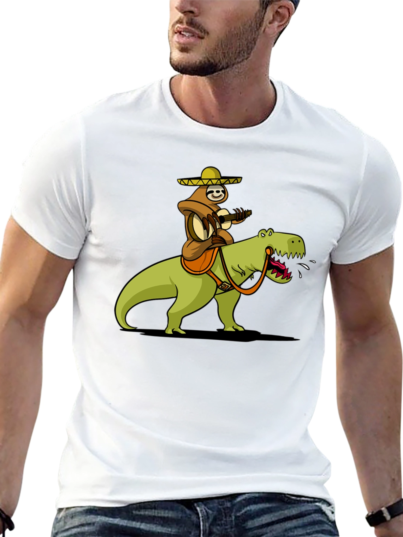 Sloth Riding Dinosaur Graphic T-Shirt