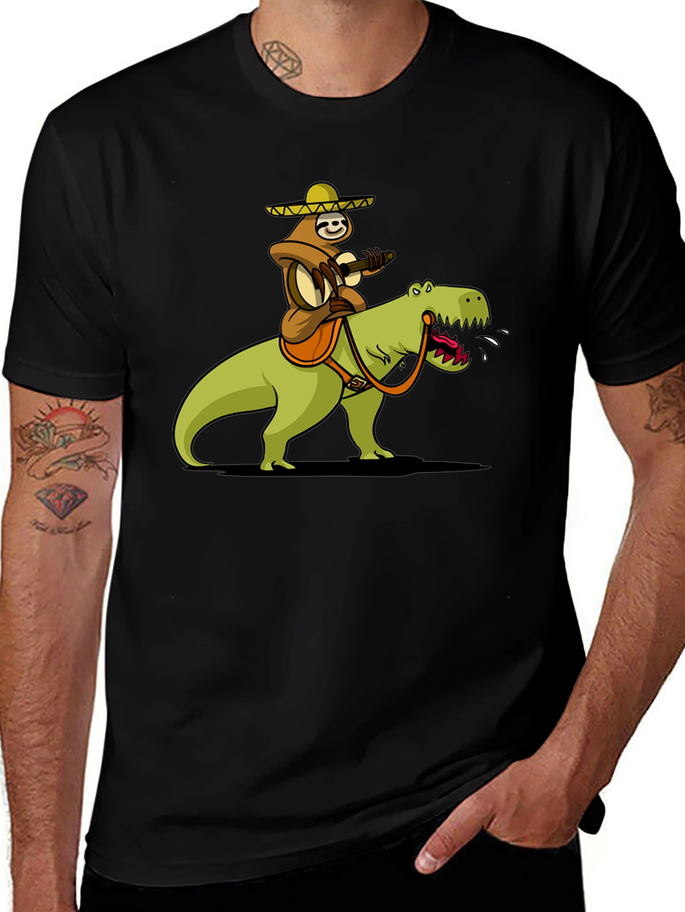 Sloth Riding Dinosaur Graphic T-Shirt