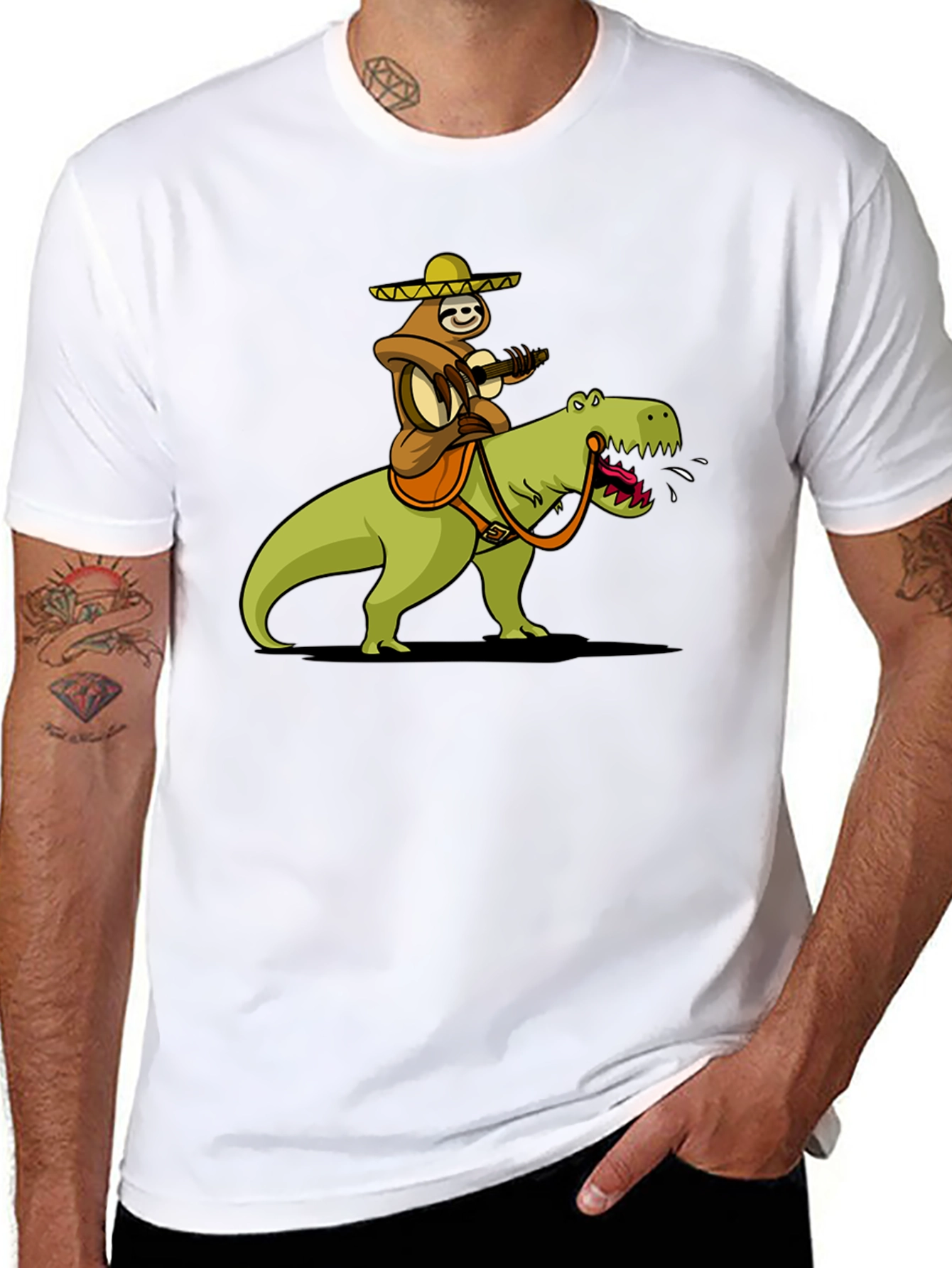 Sloth Riding Dinosaur Graphic T-Shirt