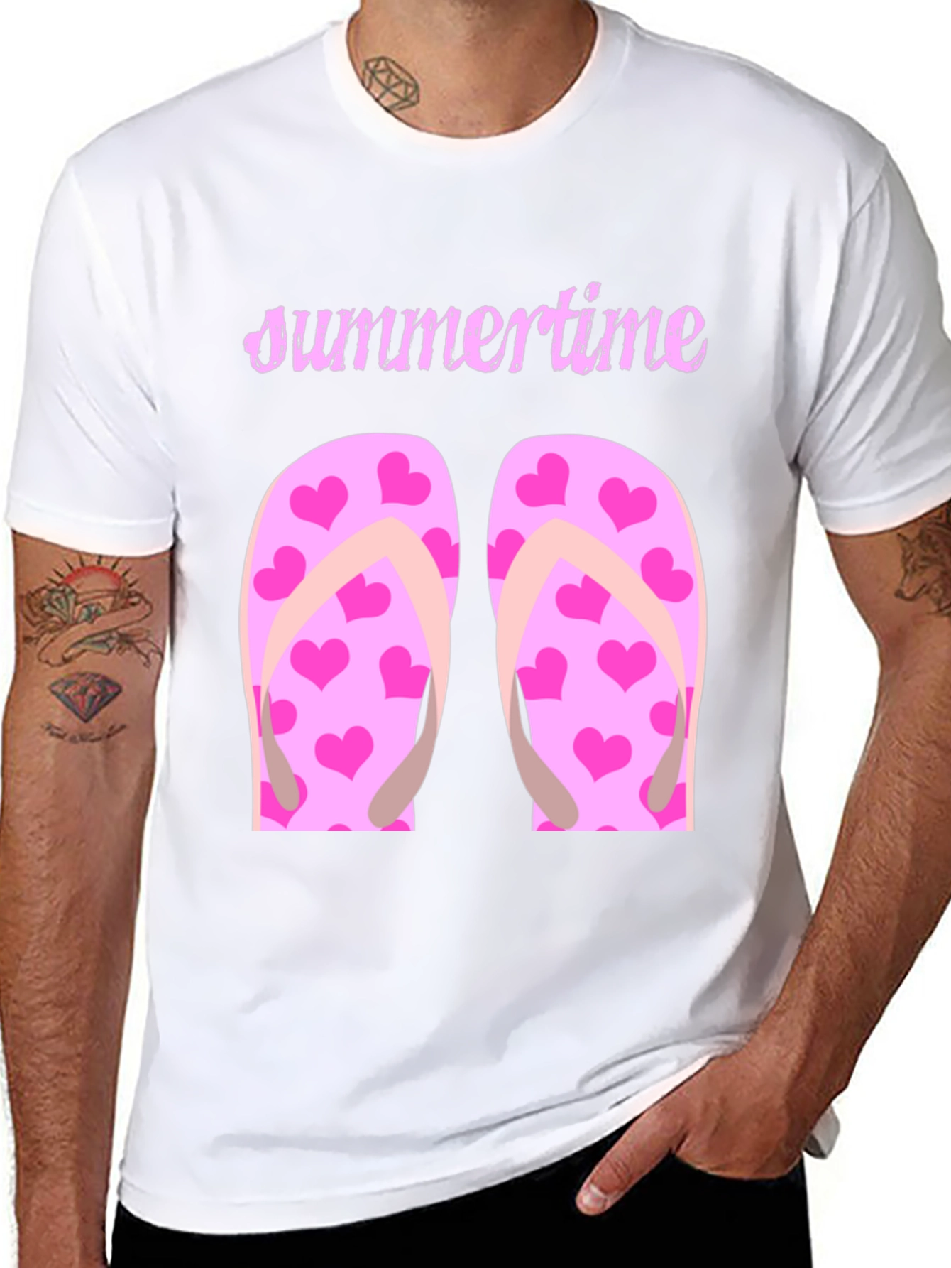 Summertime Pink Flip Flops Black T-Shirt