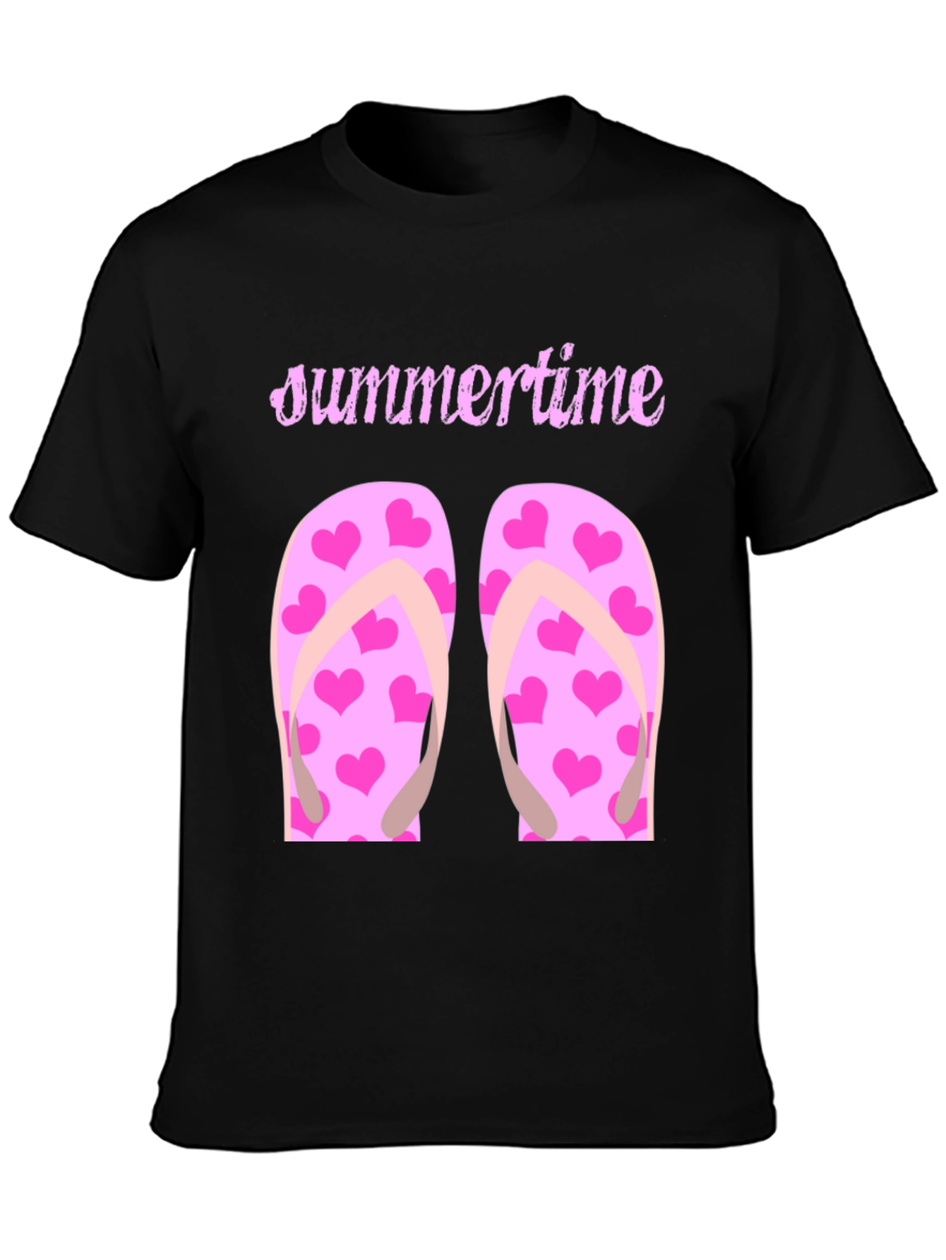 Summertime Pink Flip Flops Black T-Shirt