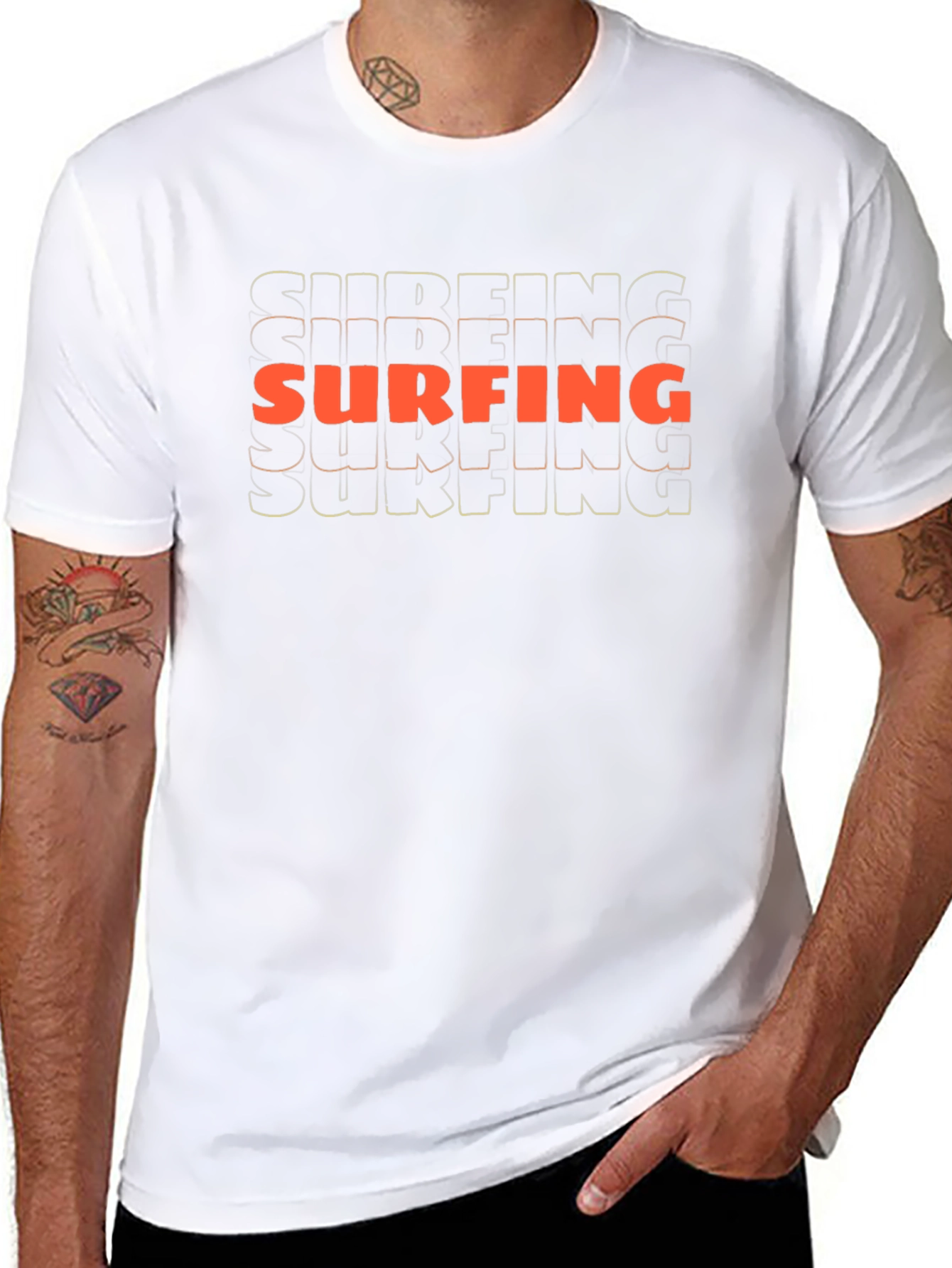 Surfing Graphic Tee - Black Cotton Casual Shirt