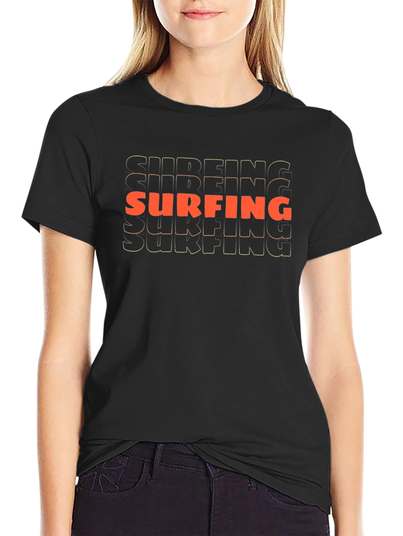 Surfing Graphic Tee - Black Cotton Casual Shirt