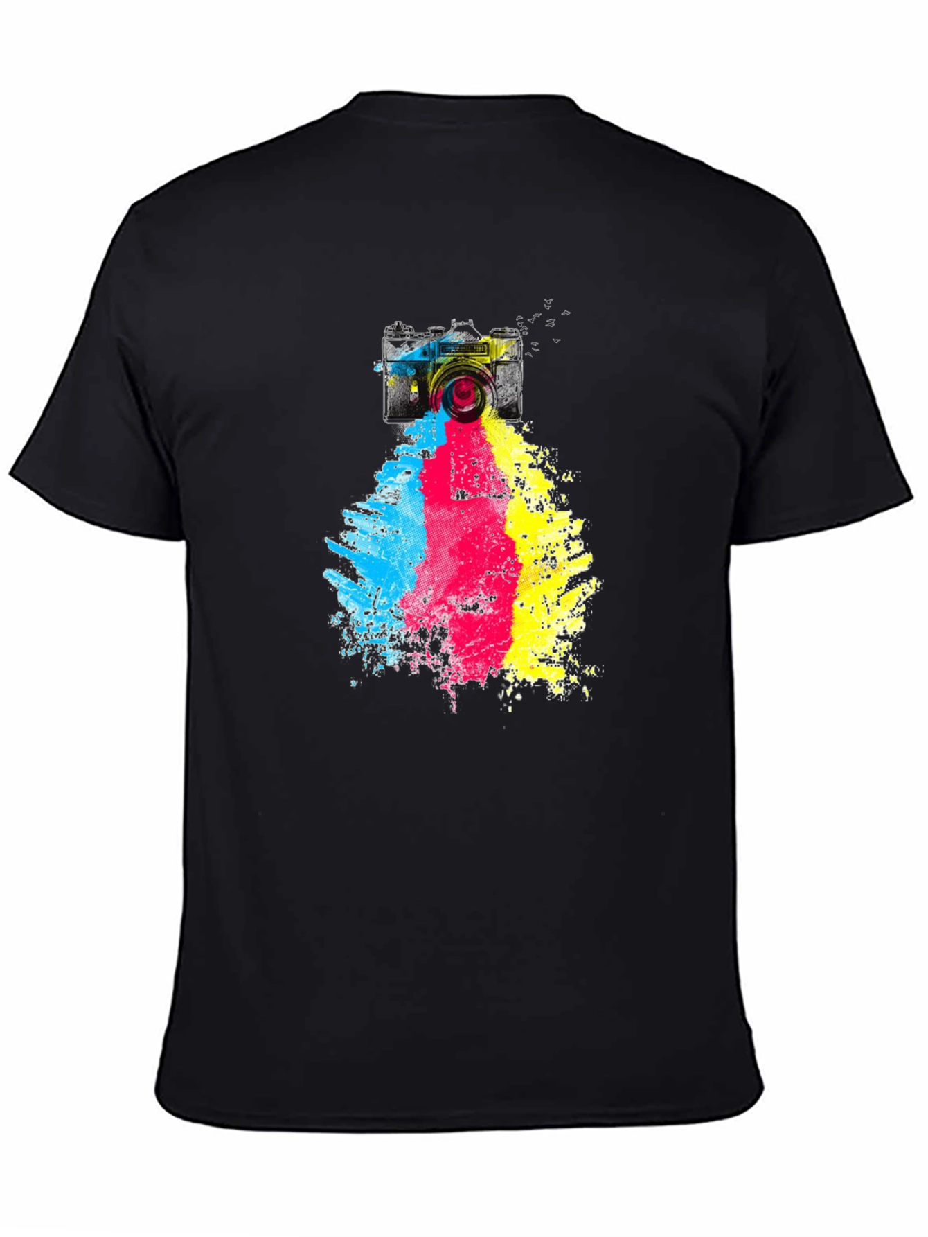 Camera Paint Splash Graphic Tee - Black Cotton