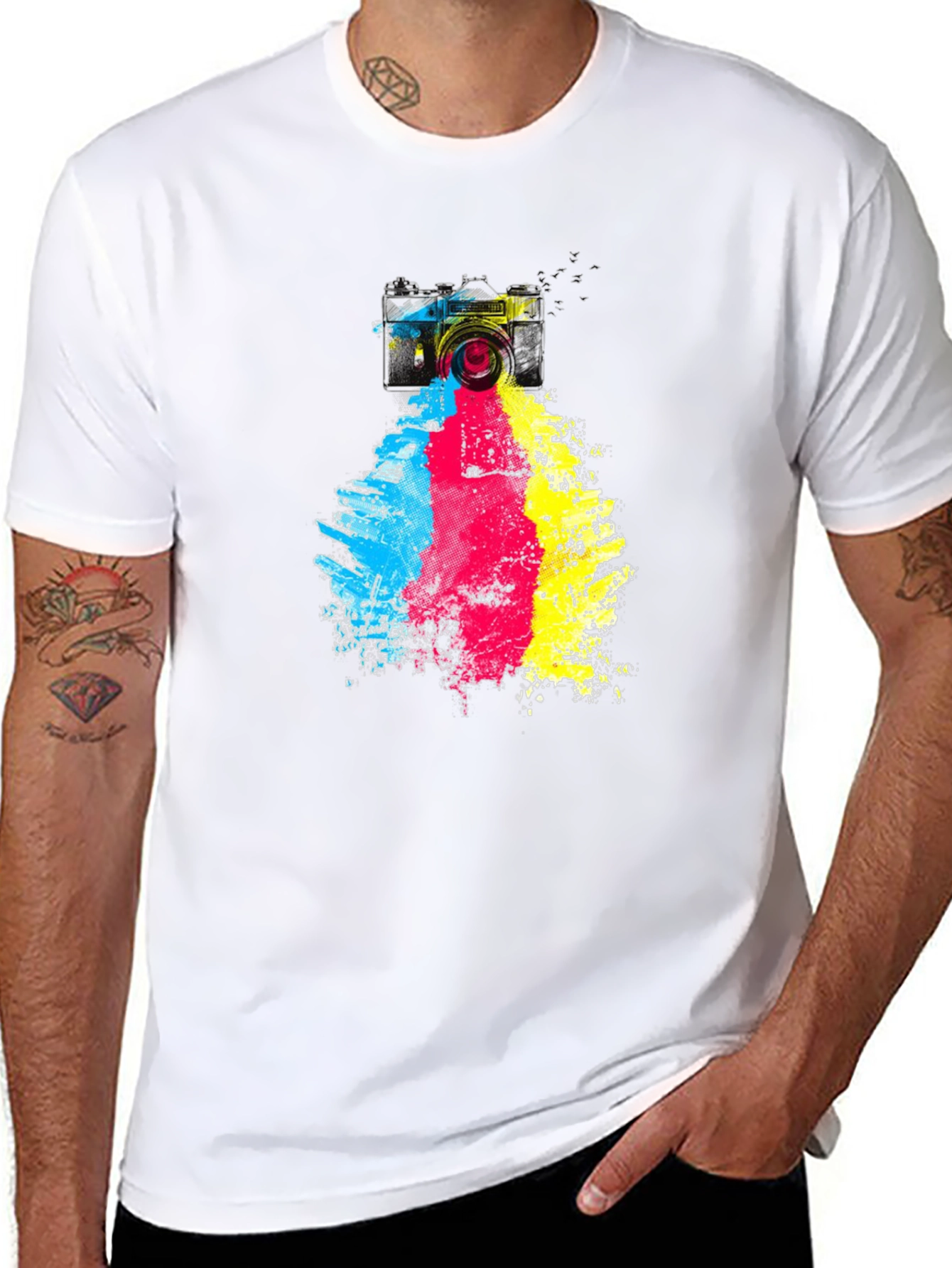 Camera Paint Splash Graphic Tee - Black Cotton