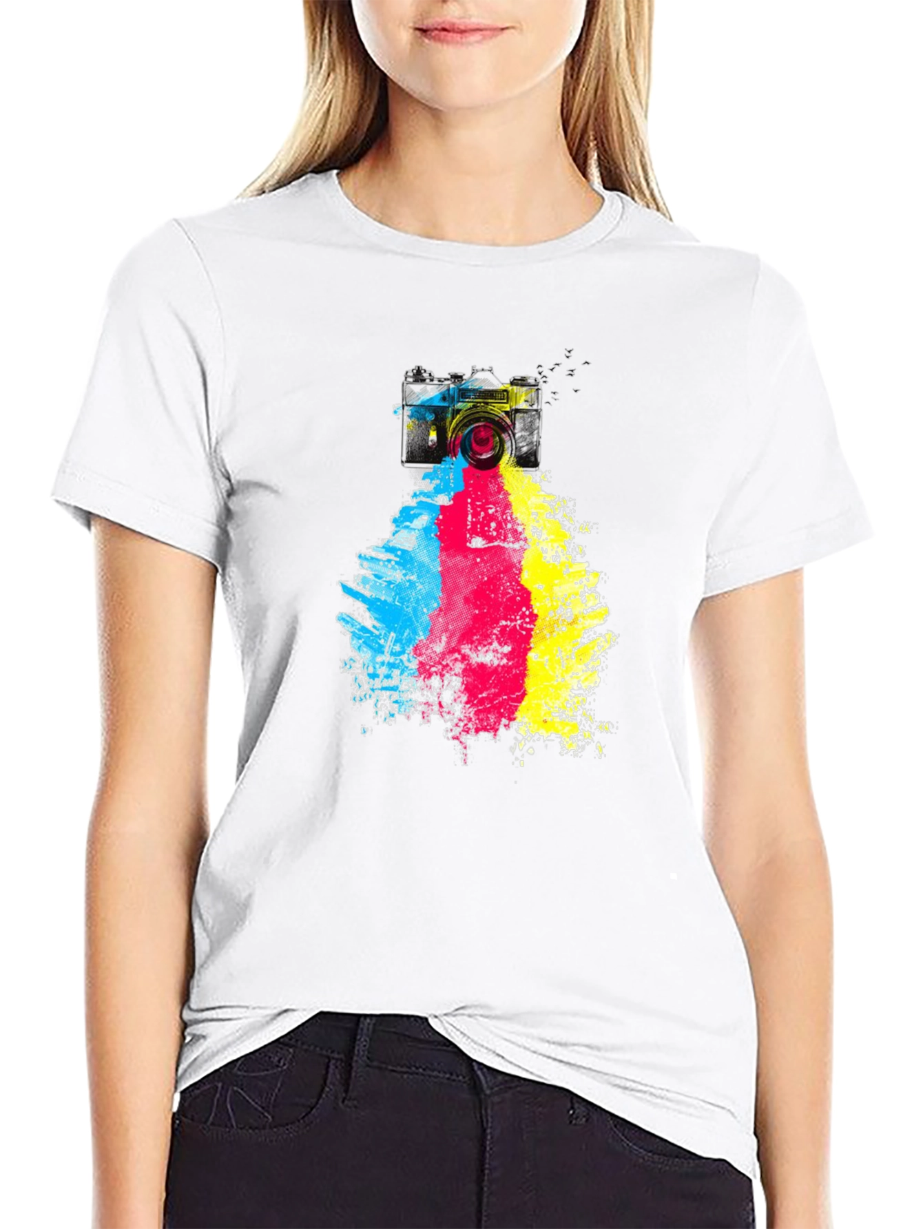 Camera Paint Splash Graphic Tee - Black Cotton