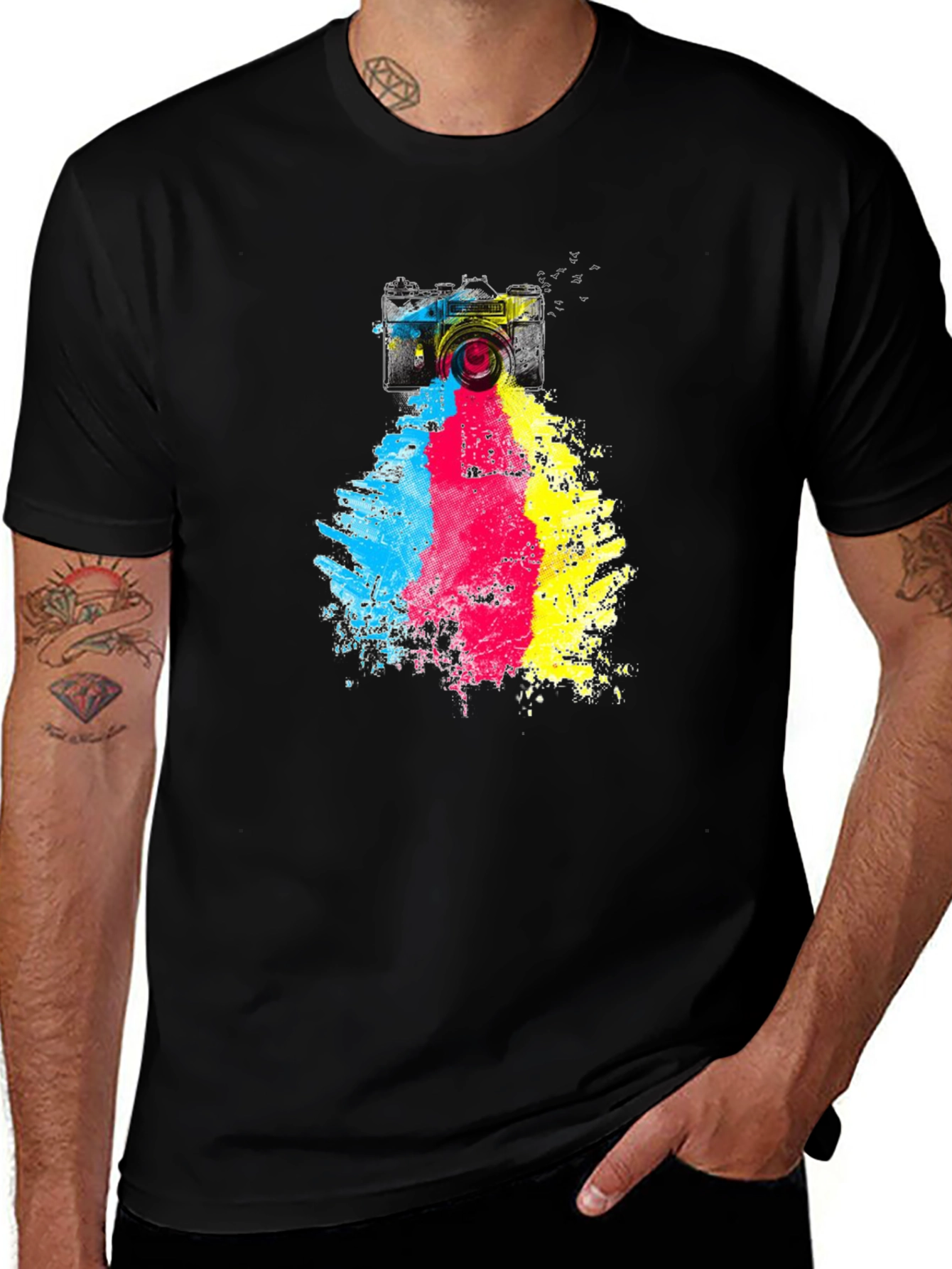 Camera Paint Splash Graphic Tee - Black Cotton