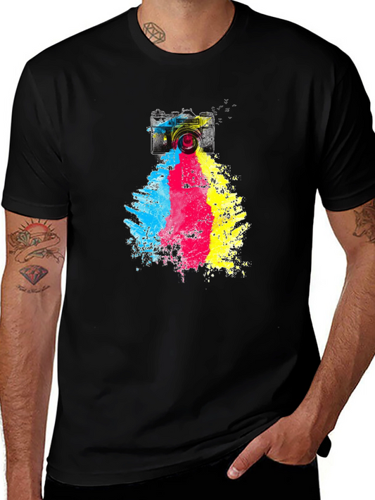 Camera Paint Splash Graphic Tee - Black Cotton