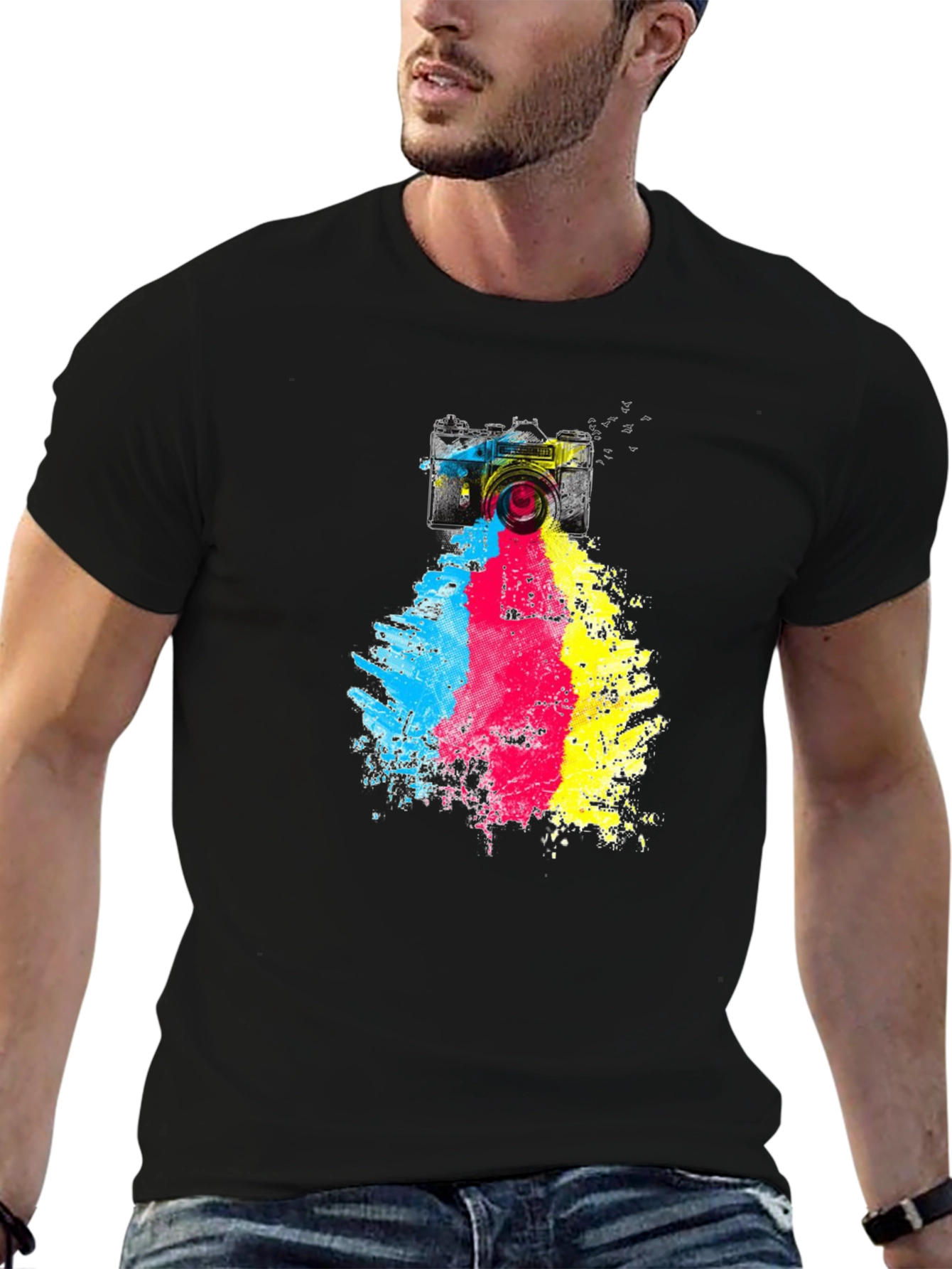 Camera Paint Splash Graphic Tee - Black Cotton