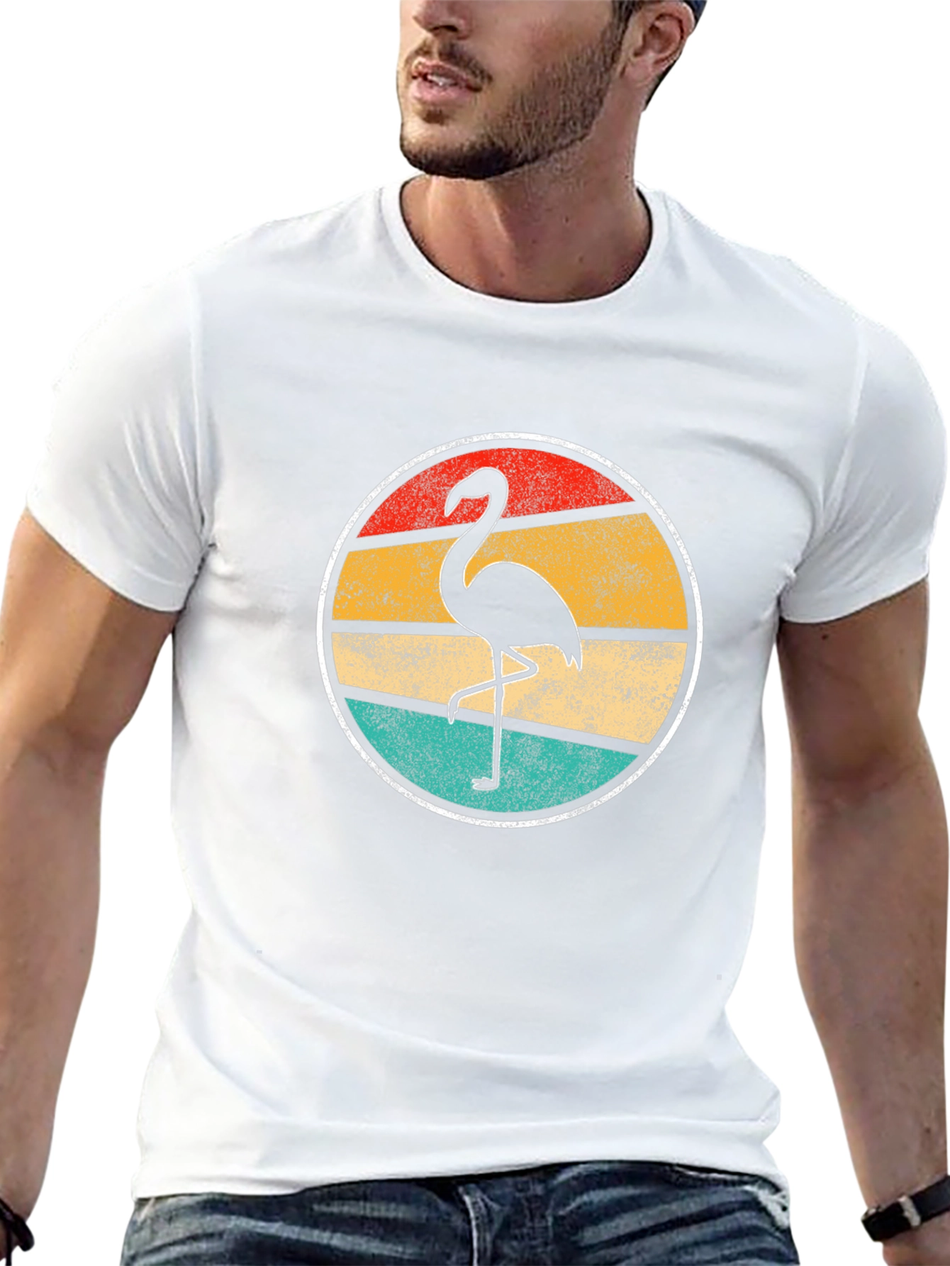 Retro Flamingo Graphic Tee - Mens Black T-Shirt
