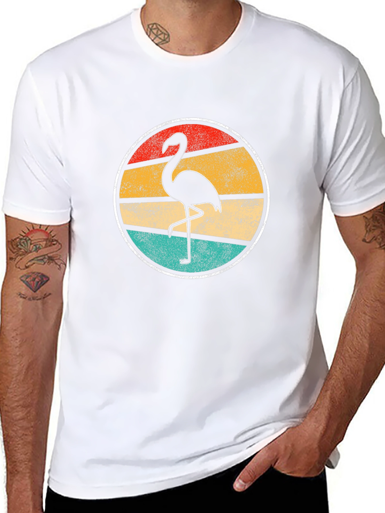 Retro Flamingo Graphic Tee - Mens Black T-Shirt