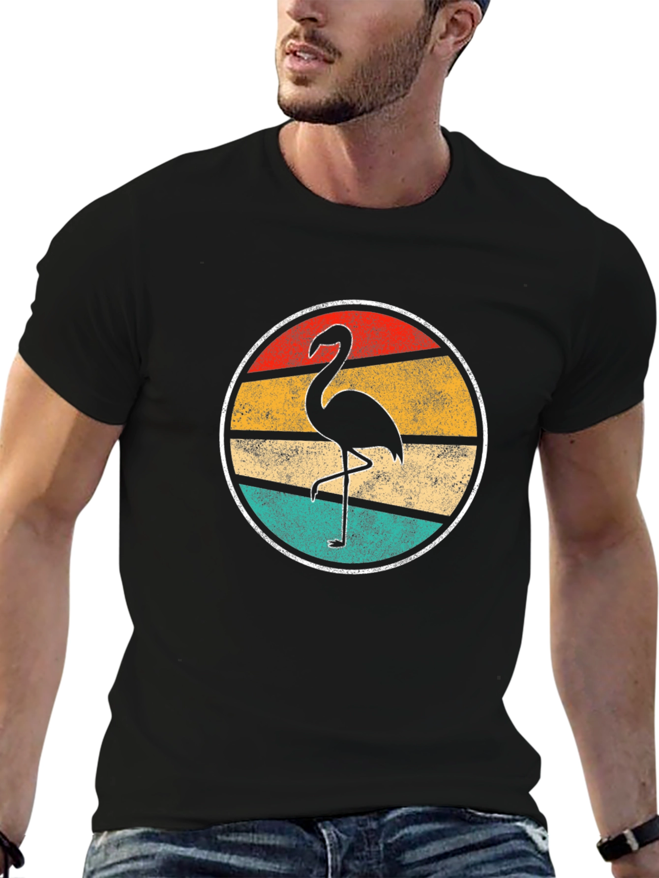 Retro Flamingo Graphic Tee - Mens Black T-Shirt