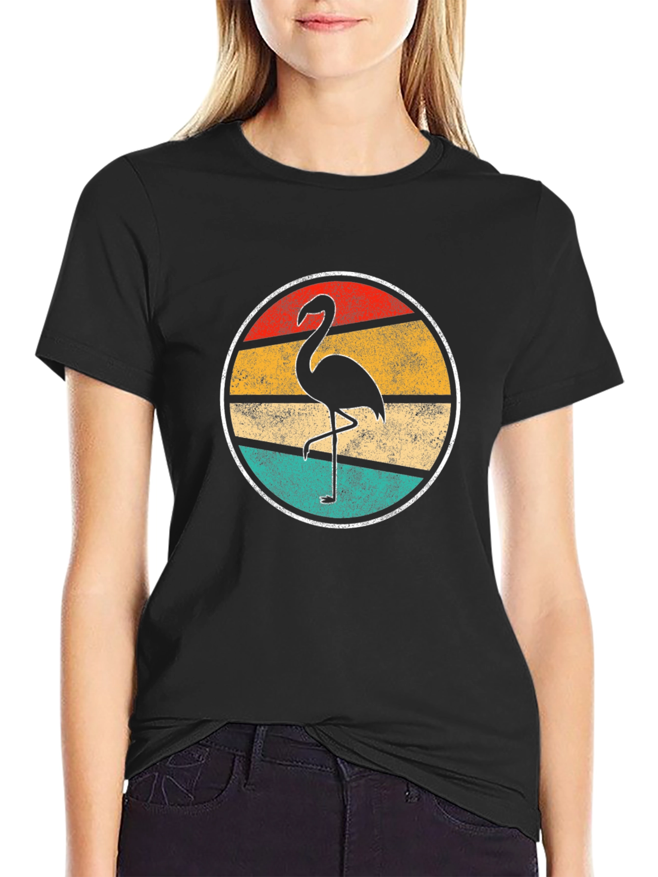 Retro Flamingo Graphic Tee - Mens Black T-Shirt