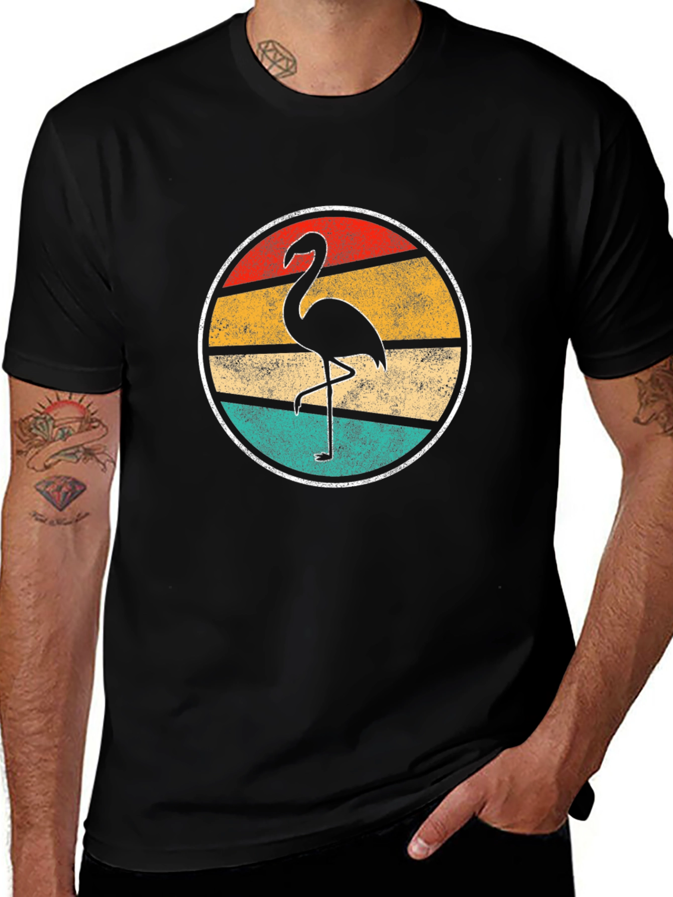 Retro Flamingo Graphic Tee - Mens Black T-Shirt