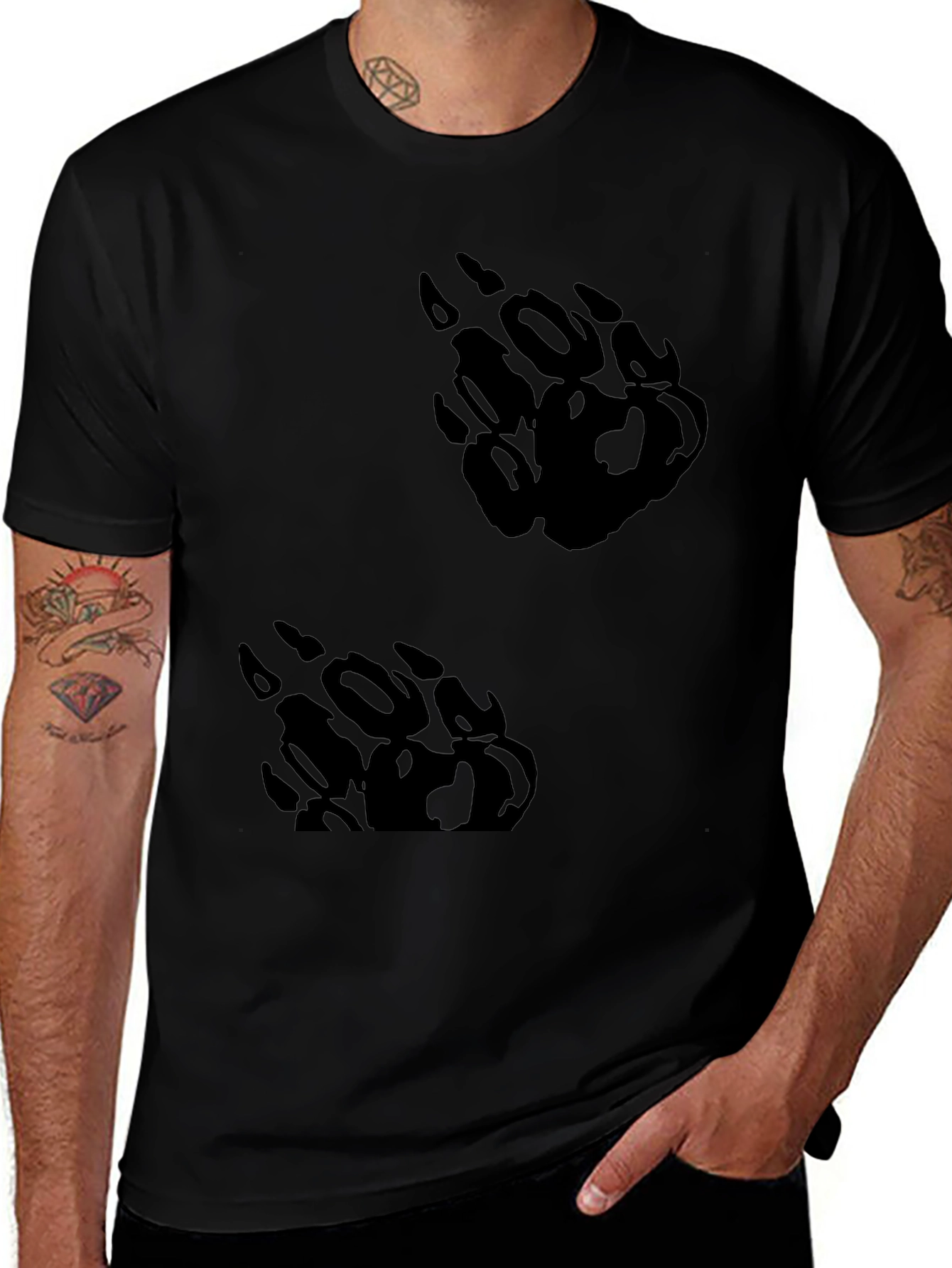 Black T-Shirt with Bear Paw Print Design