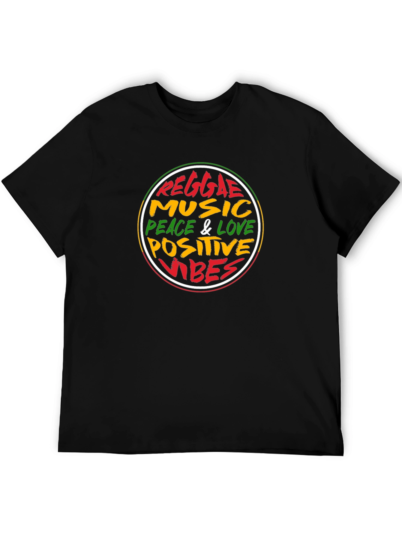 Reggae Music Peace & Love Positive Vibes Black T-Shirt