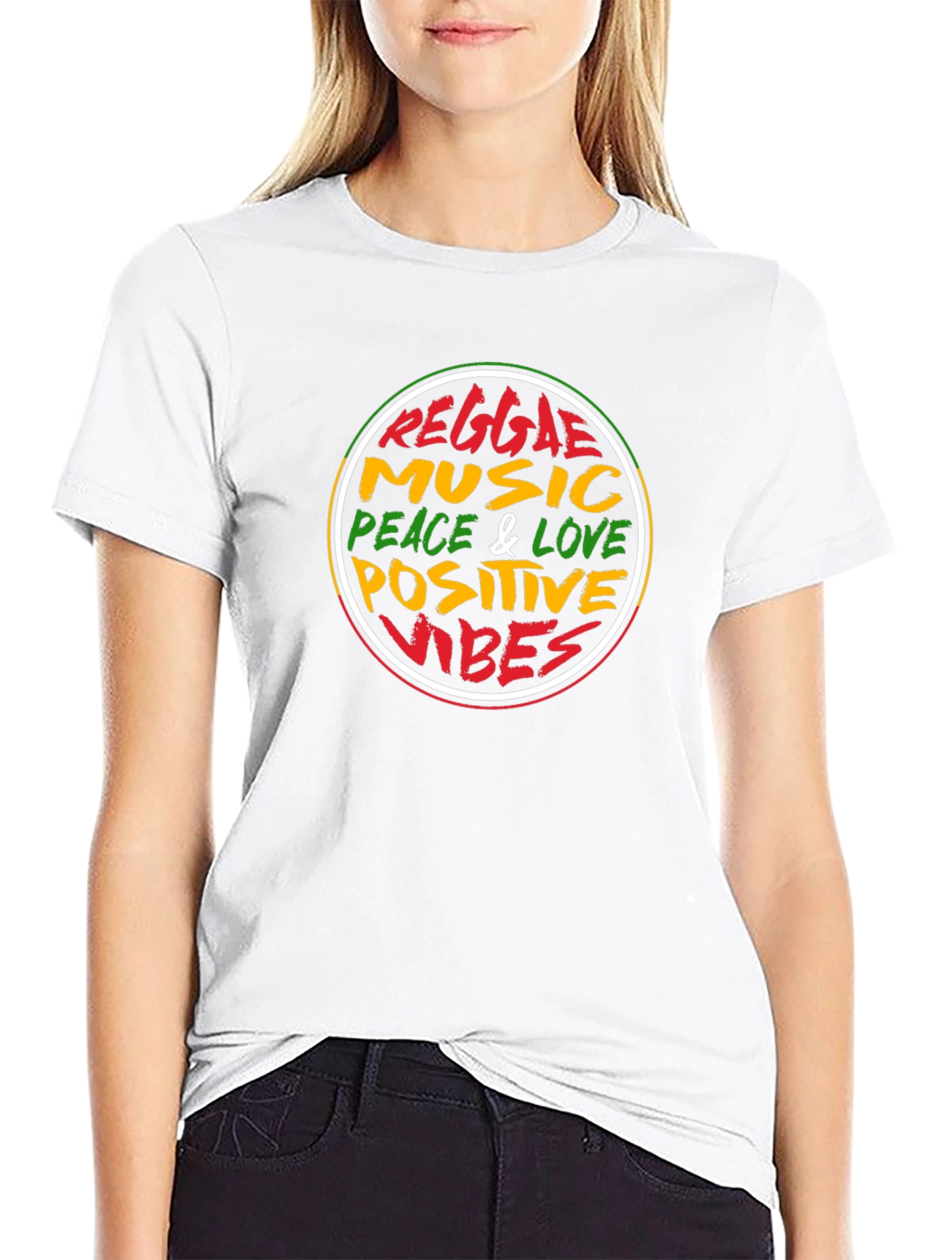 Reggae Music Peace & Love Positive Vibes Black T-Shirt