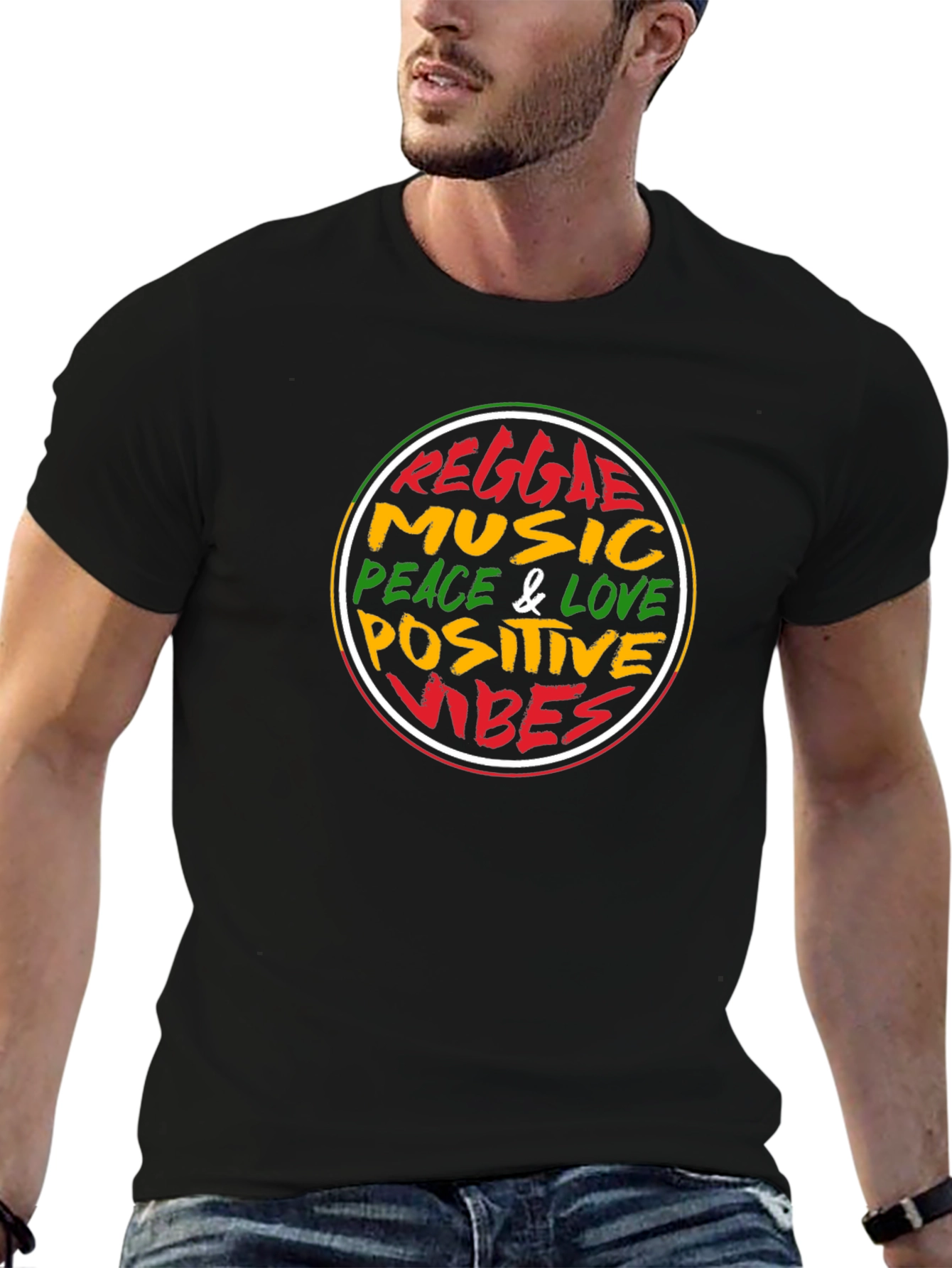 Reggae Music Peace & Love Positive Vibes Black T-Shirt