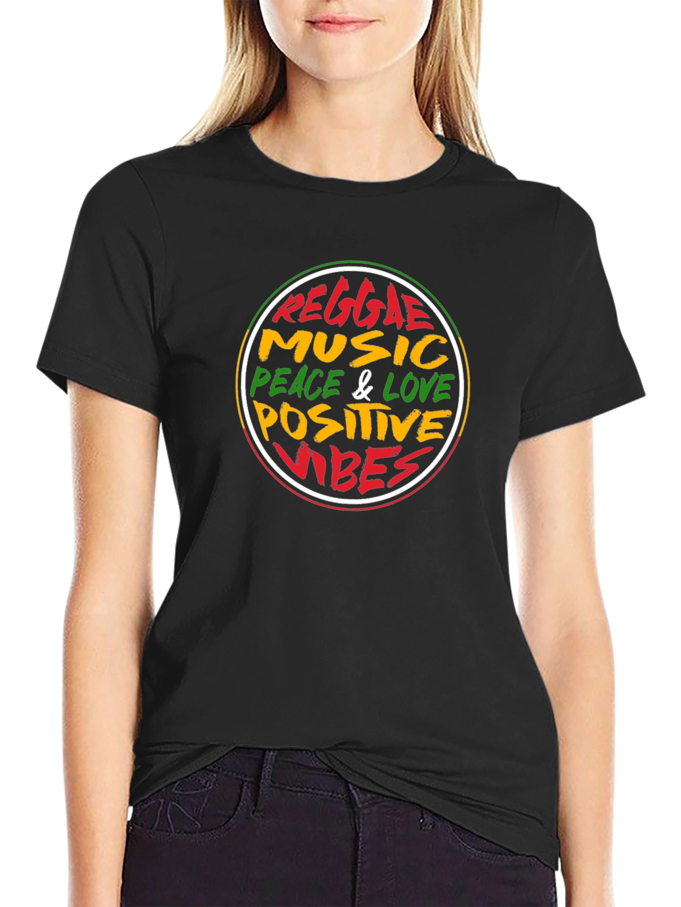 Reggae Music Peace & Love Positive Vibes Black T-Shirt
