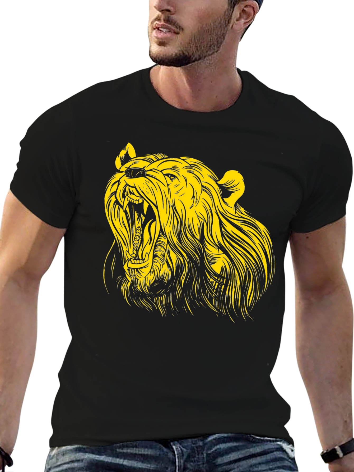 Roaring Bear Graphic Tee - Black Cotton T-Shirt