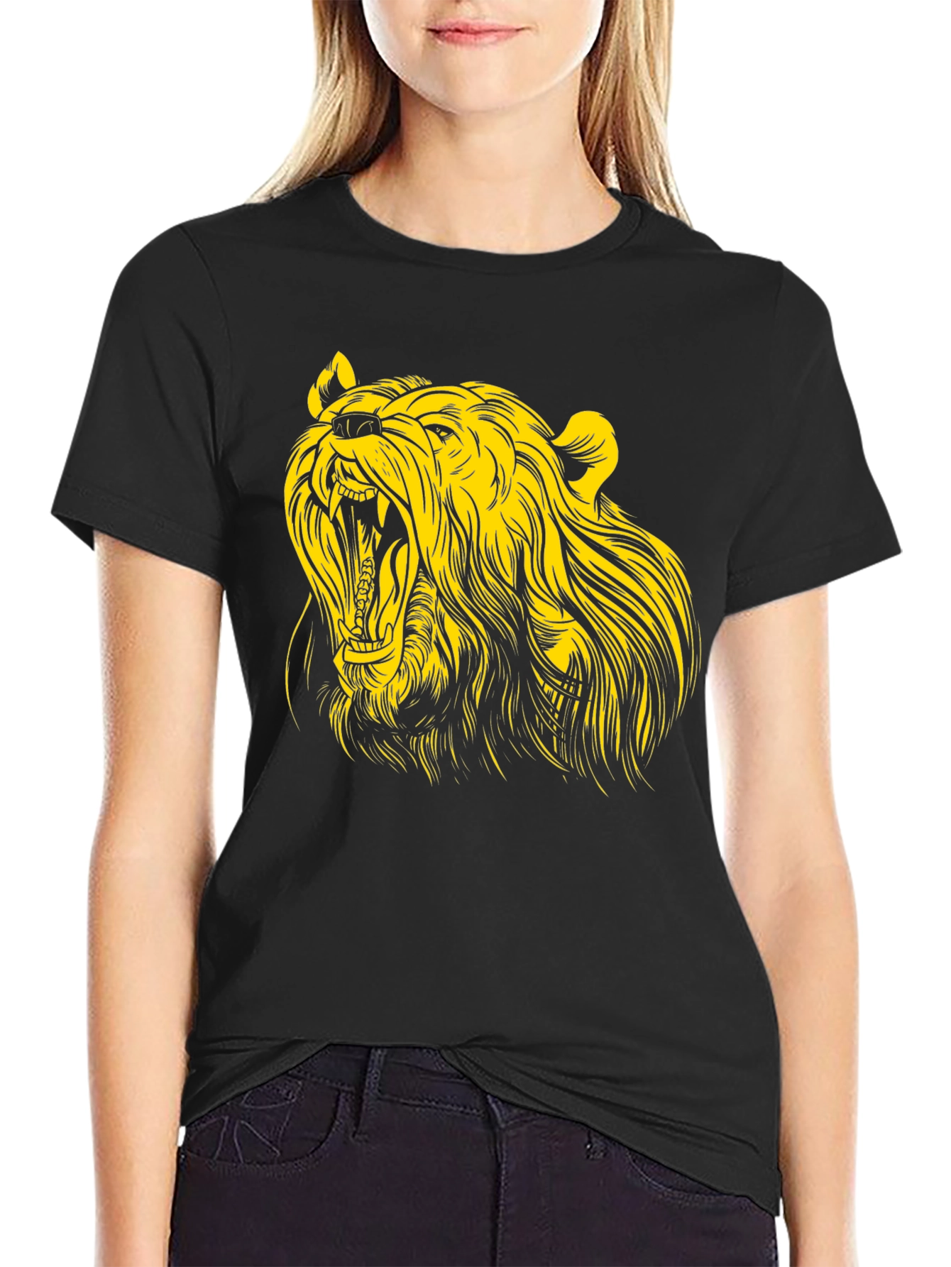 Roaring Bear Graphic Tee - Black Cotton T-Shirt