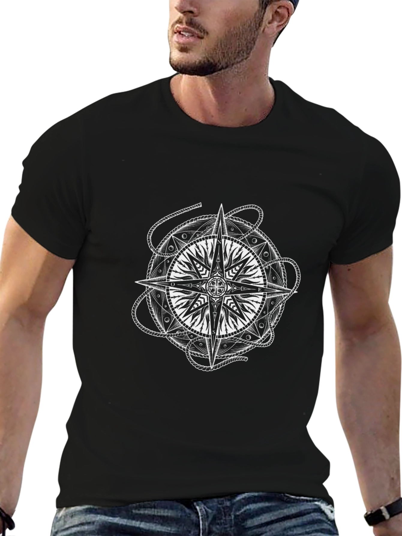 Compass Graphic Tee - Black Cotton T-Shirt