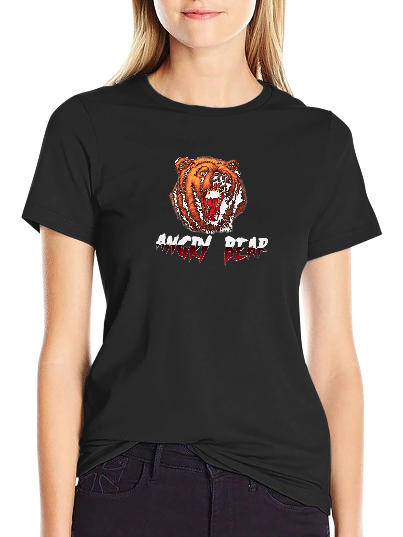 Angry Bear Graphic Tee - Black Cotton T-Shirt