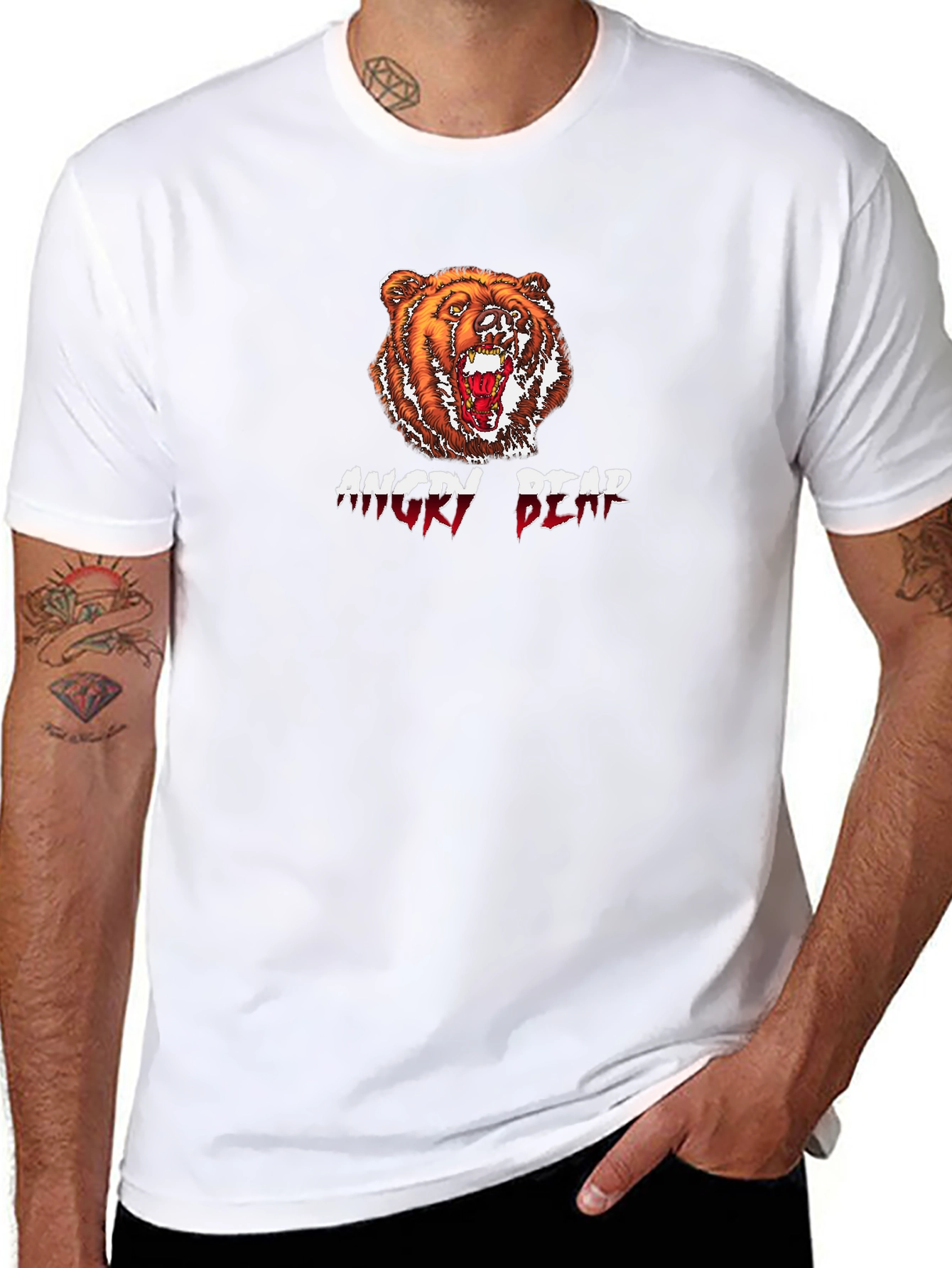 Angry Bear Graphic Tee - Black Cotton T-Shirt