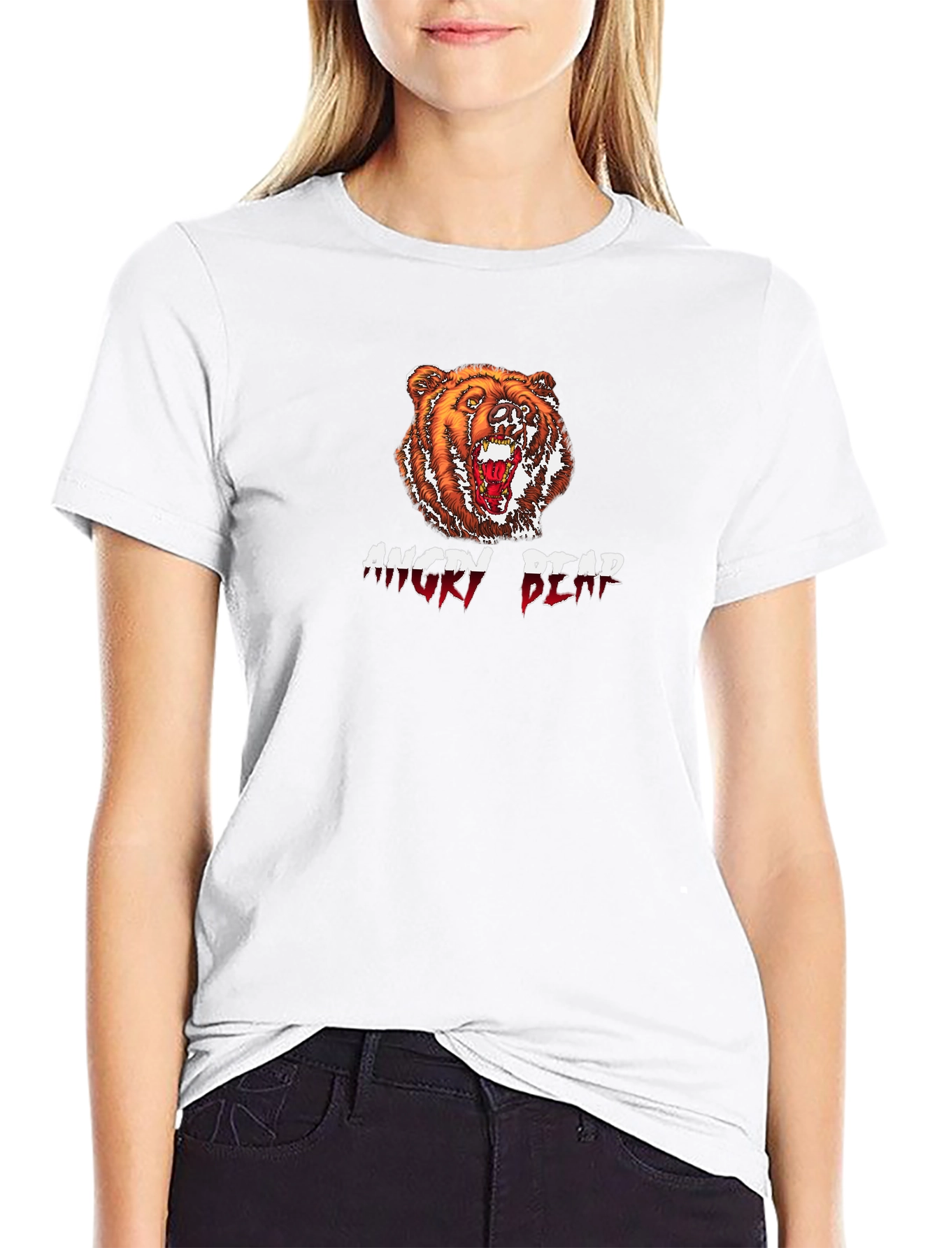 Angry Bear Graphic Tee - Black Cotton T-Shirt
