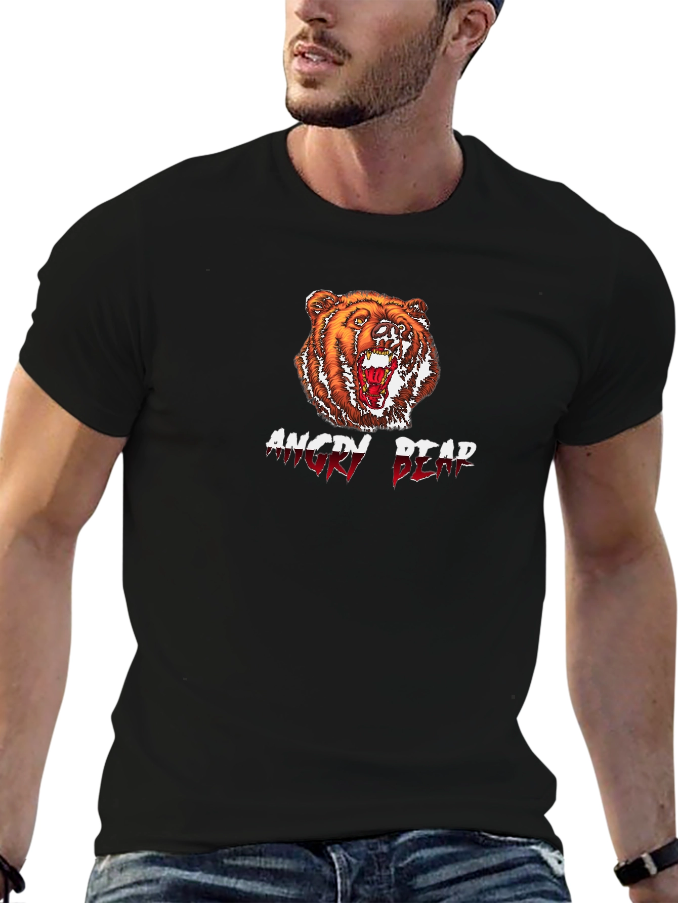 Angry Bear Graphic Tee - Black Cotton T-Shirt