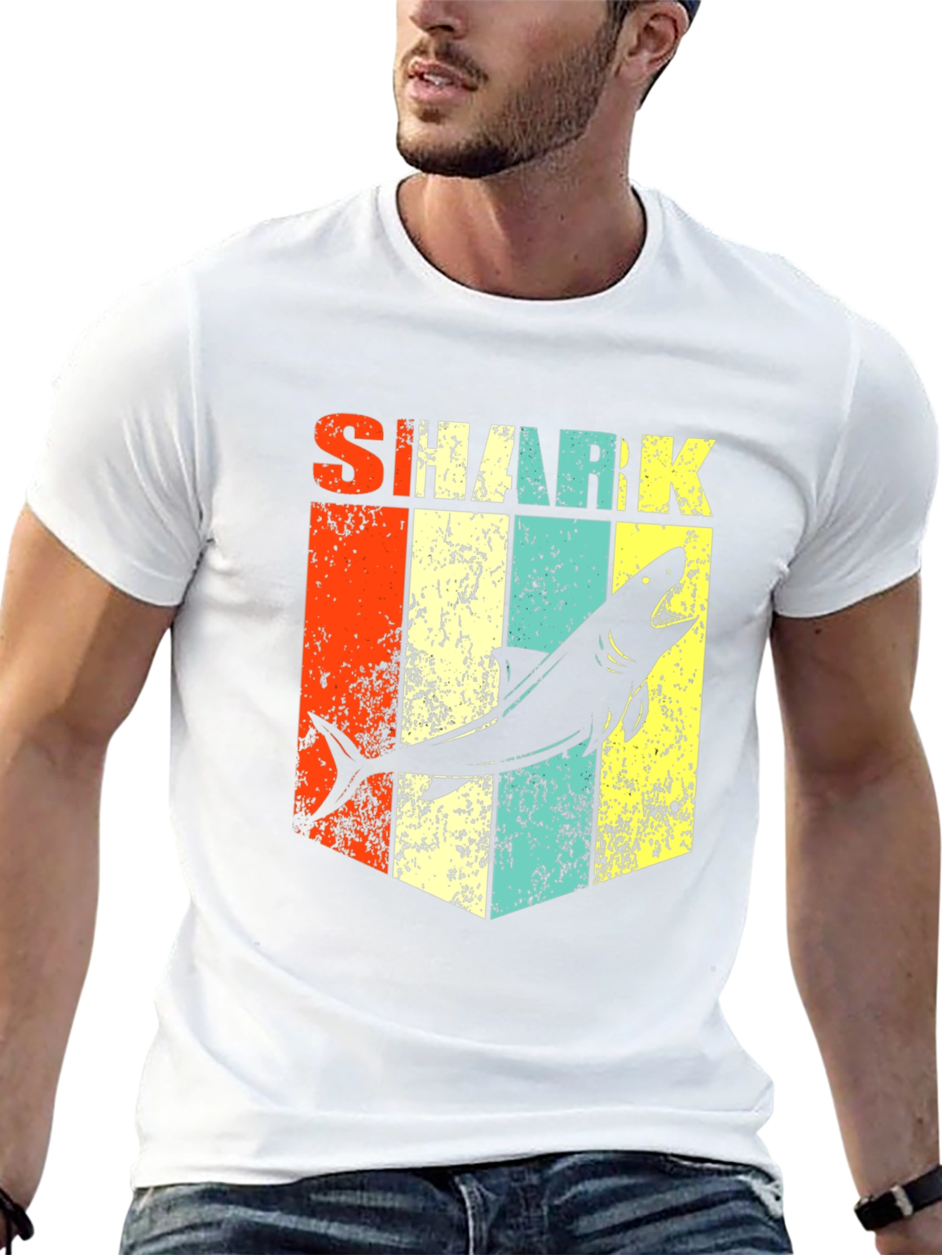 Retro Shark Graphic Tee - Stylish Mens Black T-Shirt