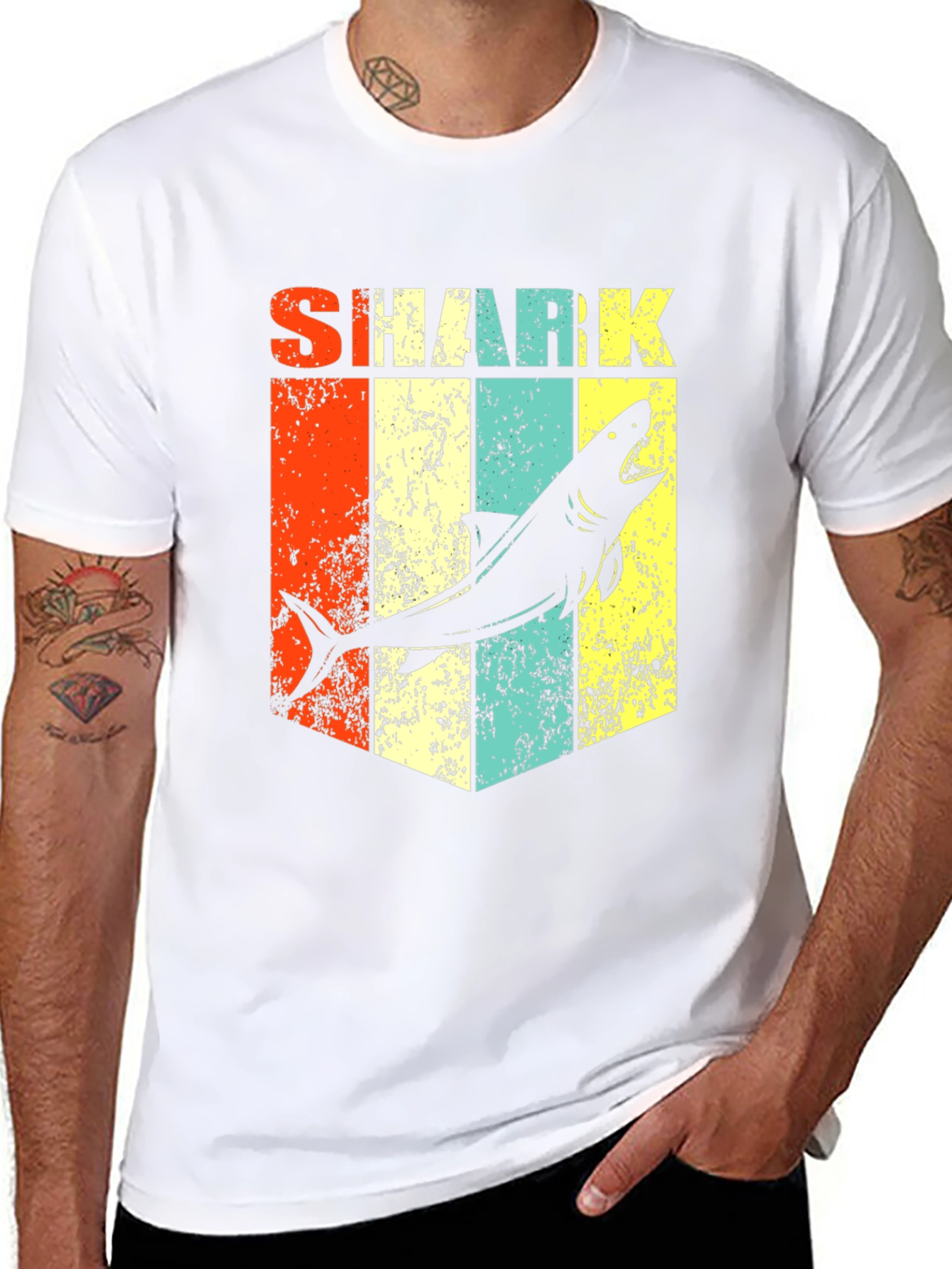 Retro Shark Graphic Tee - Stylish Mens Black T-Shirt