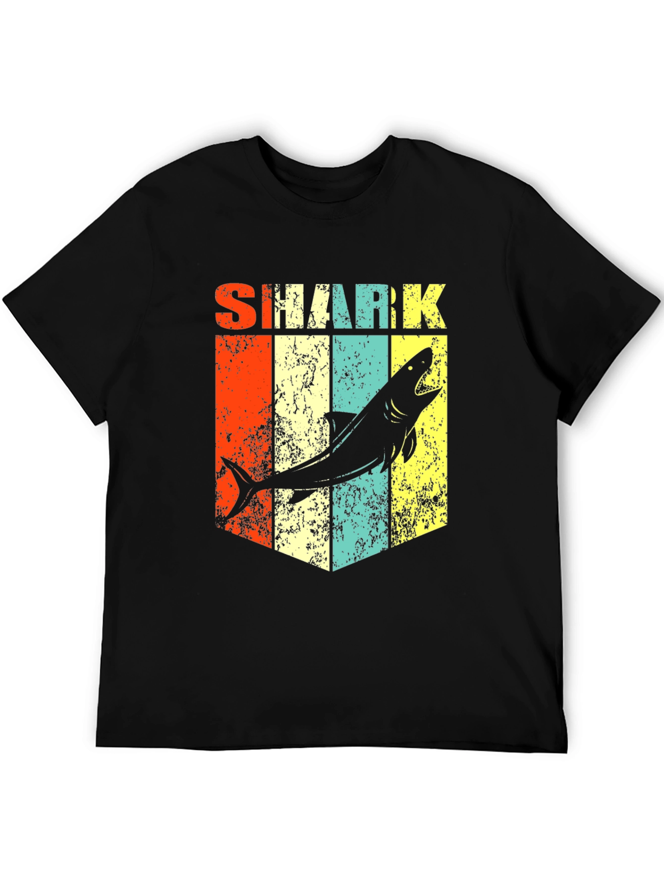 Retro Shark Graphic Tee - Stylish Mens Black T-Shirt