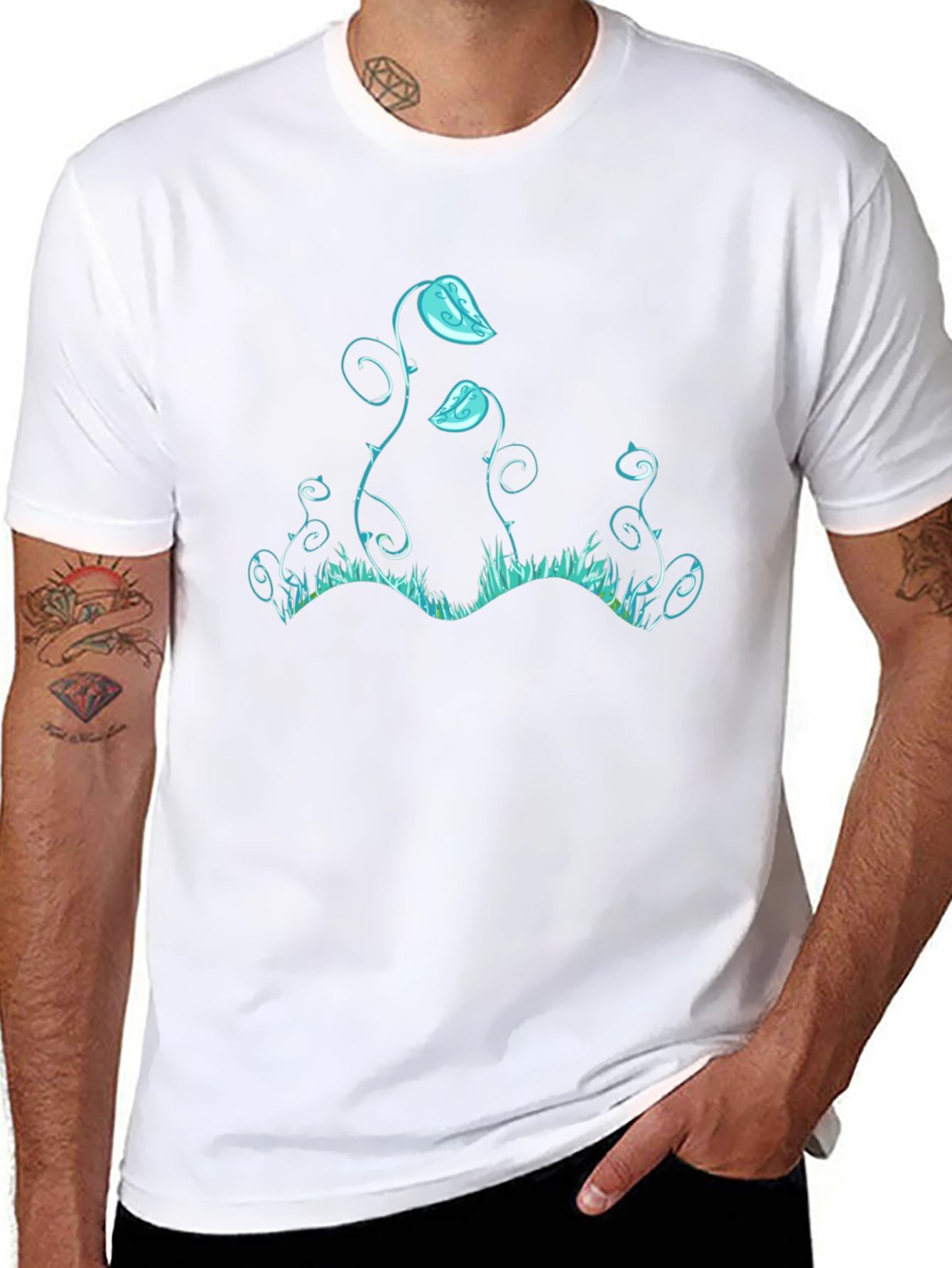 Unique Graphic Tee - Blue Plant Design