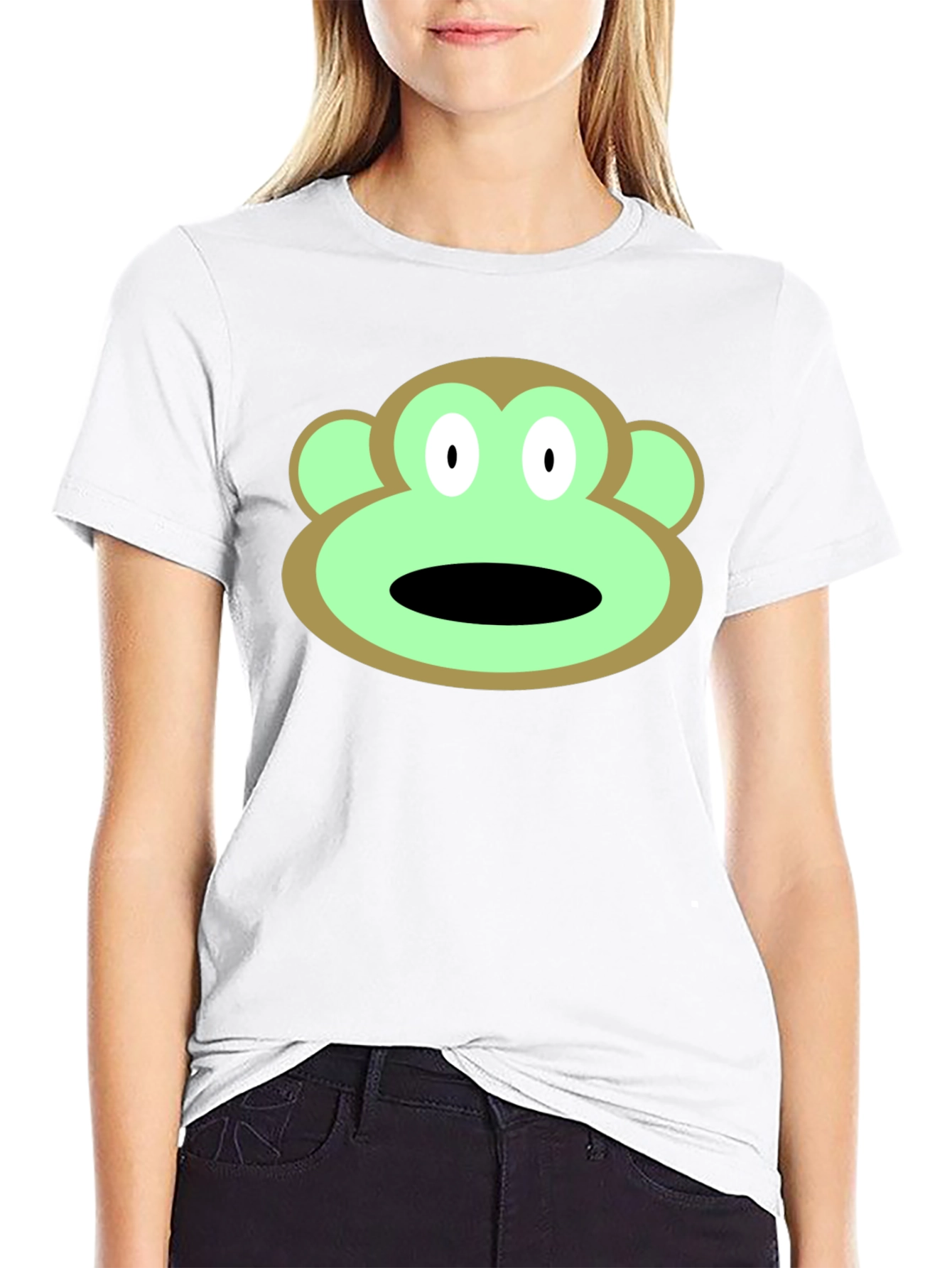 Cartoon Monkey Face Graphic Tee - Black T-Shirt