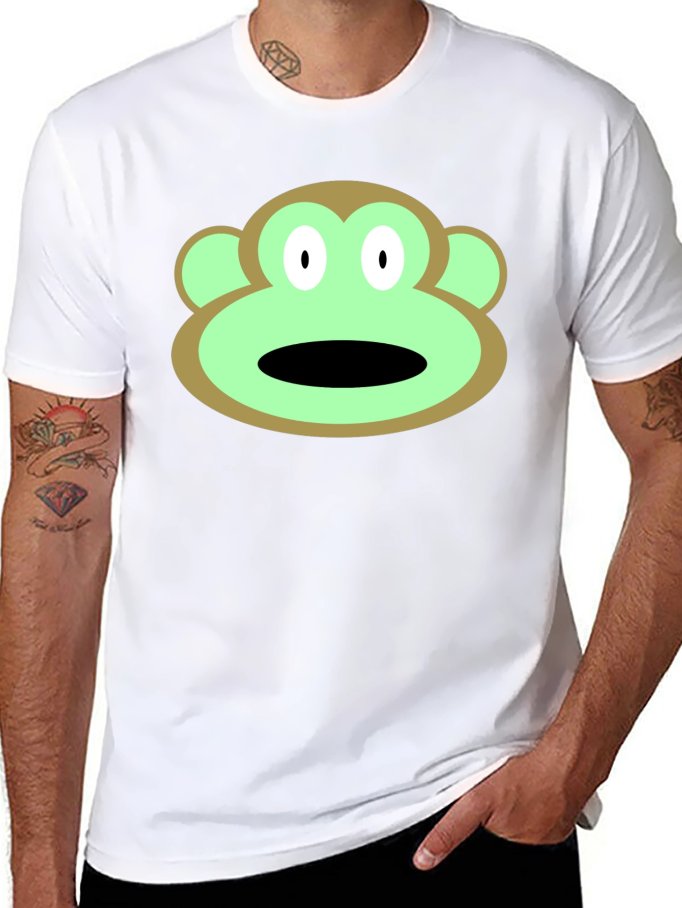 Cartoon Monkey Face Graphic Tee - Black T-Shirt